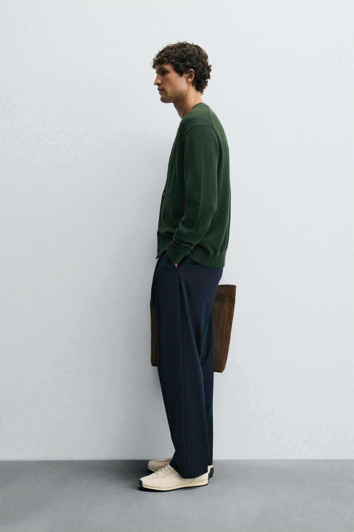 자라 미니멀 브이넥 코튼 가디건 3920/397 GREEN - 상세 이미지 5
