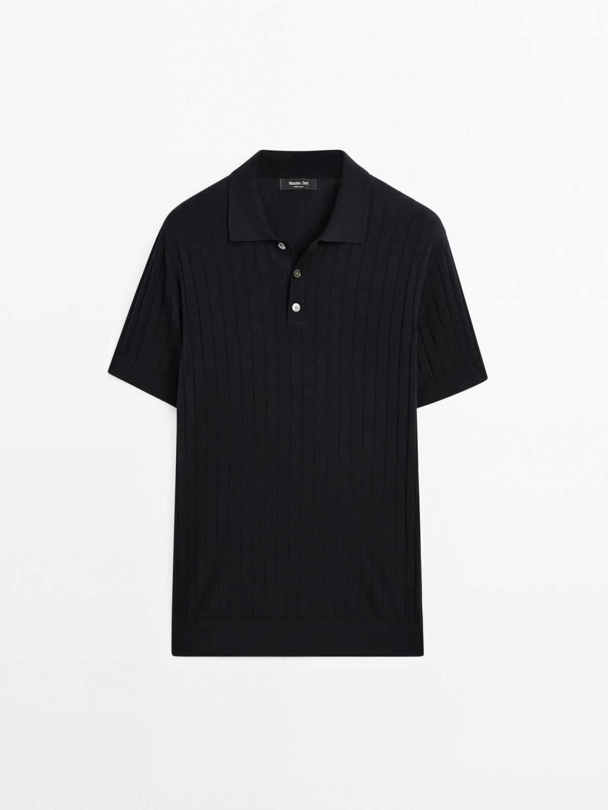 마시모두띠 리브드 테크니컬 코튼 반팔 폴로셔츠 0954/208 NAVY BLUE - 상품 이미지