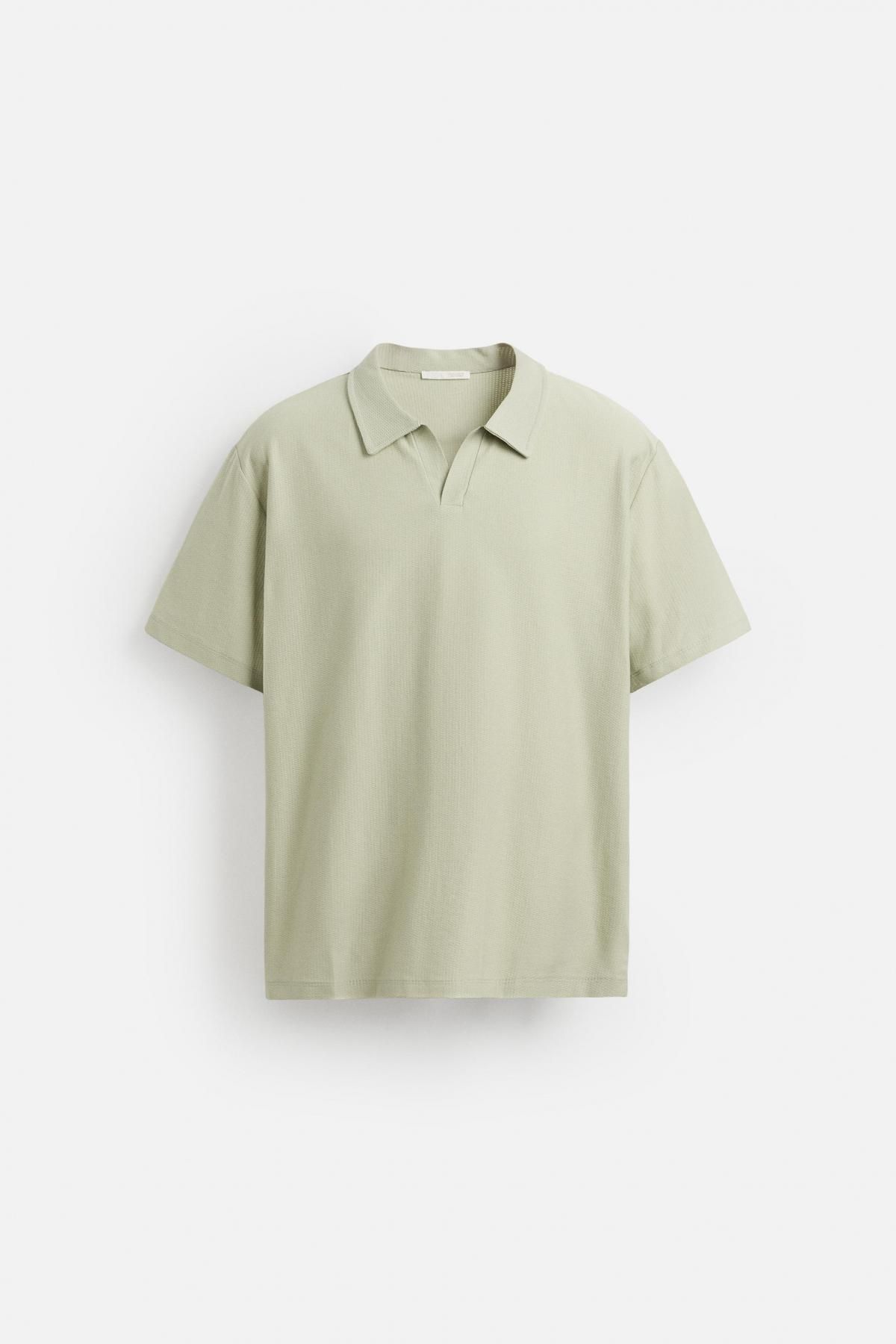 자라 텍스처 미니멀 반팔 폴로 셔츠 5372/301 LIGHT GREEN - 메인 이미지