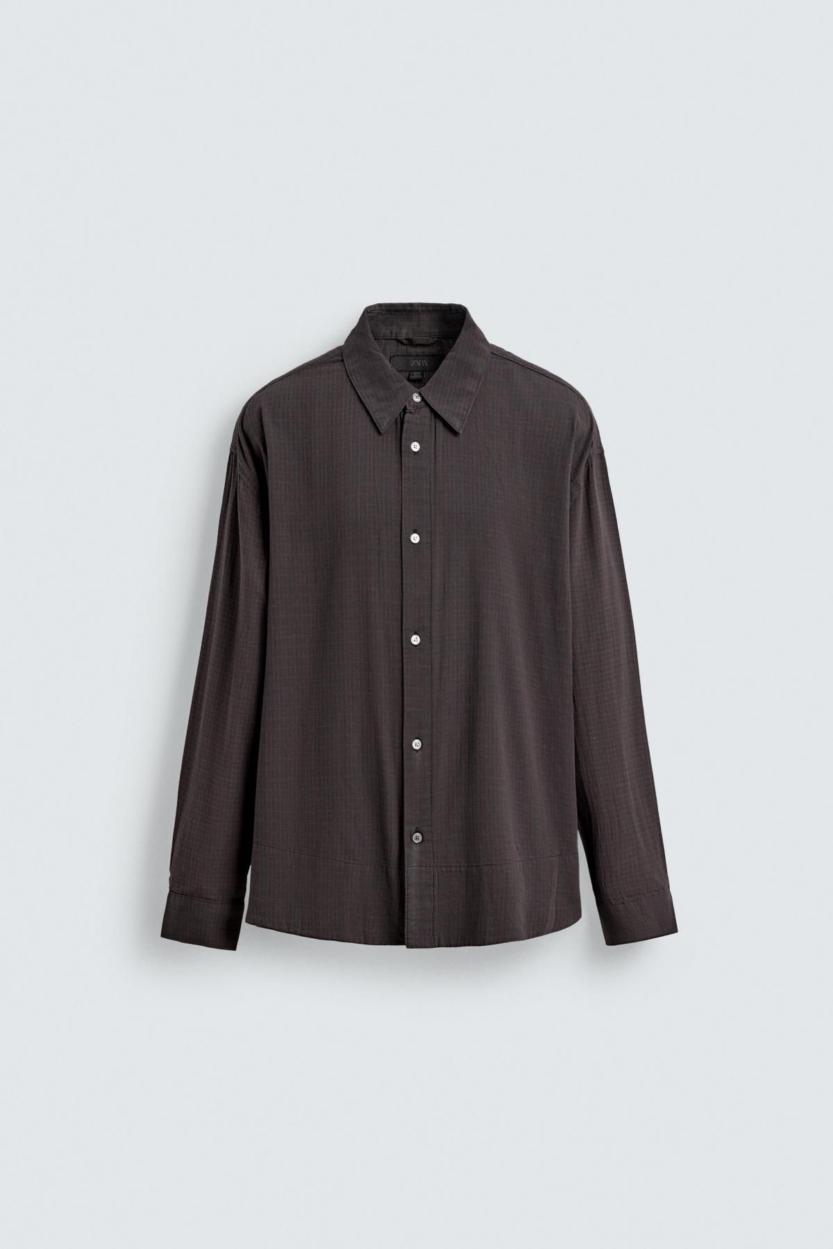 자라 테크니컬 릴랙스핏 체크 긴팔 셔츠 6987/375 BLACK / BROWN - 메인 이미지