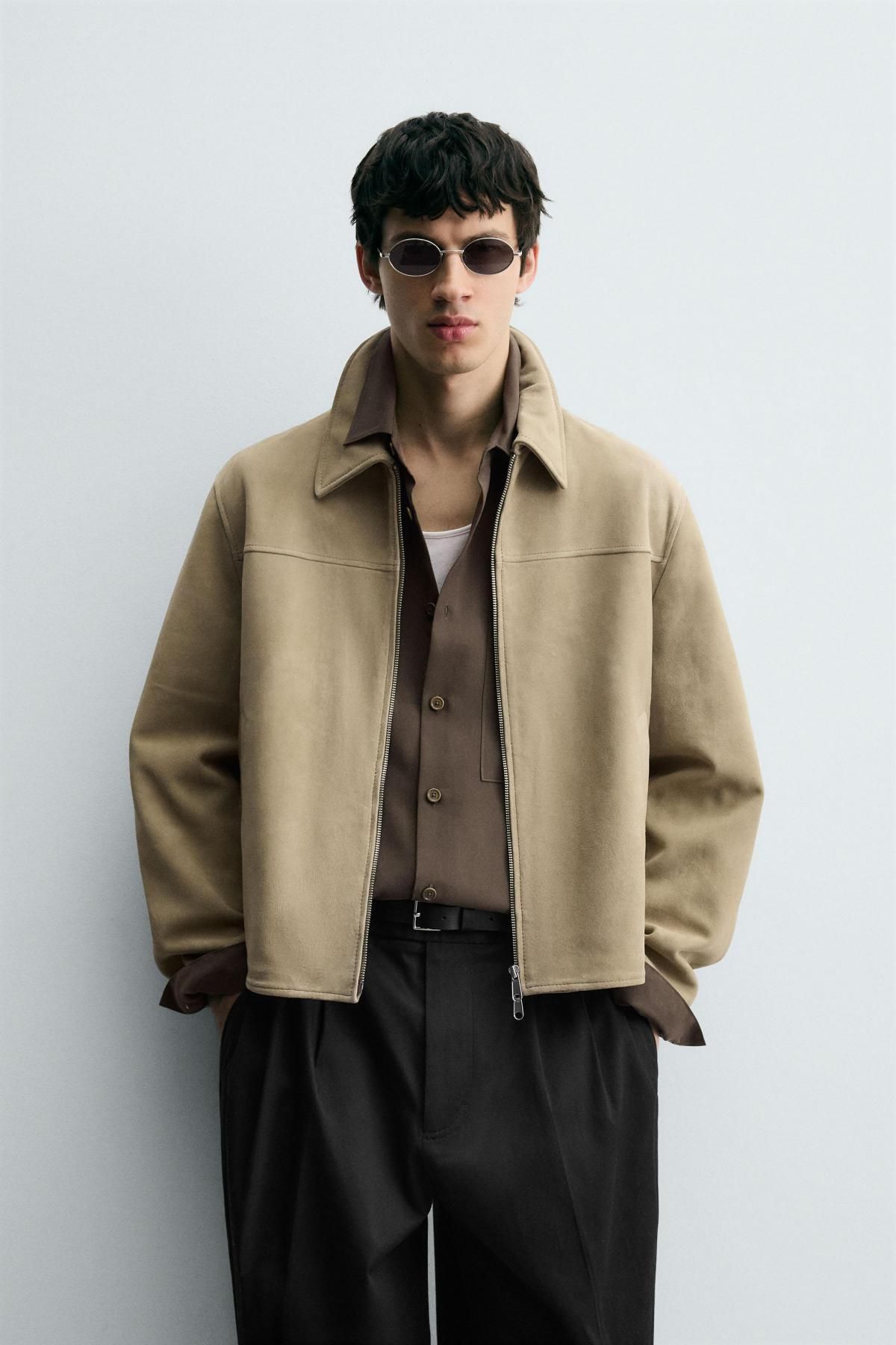 자라 스웨이드 레더 테크니컬 베이지 재킷 5388/280 LIGHT KHAKI - 상세 이미지 3