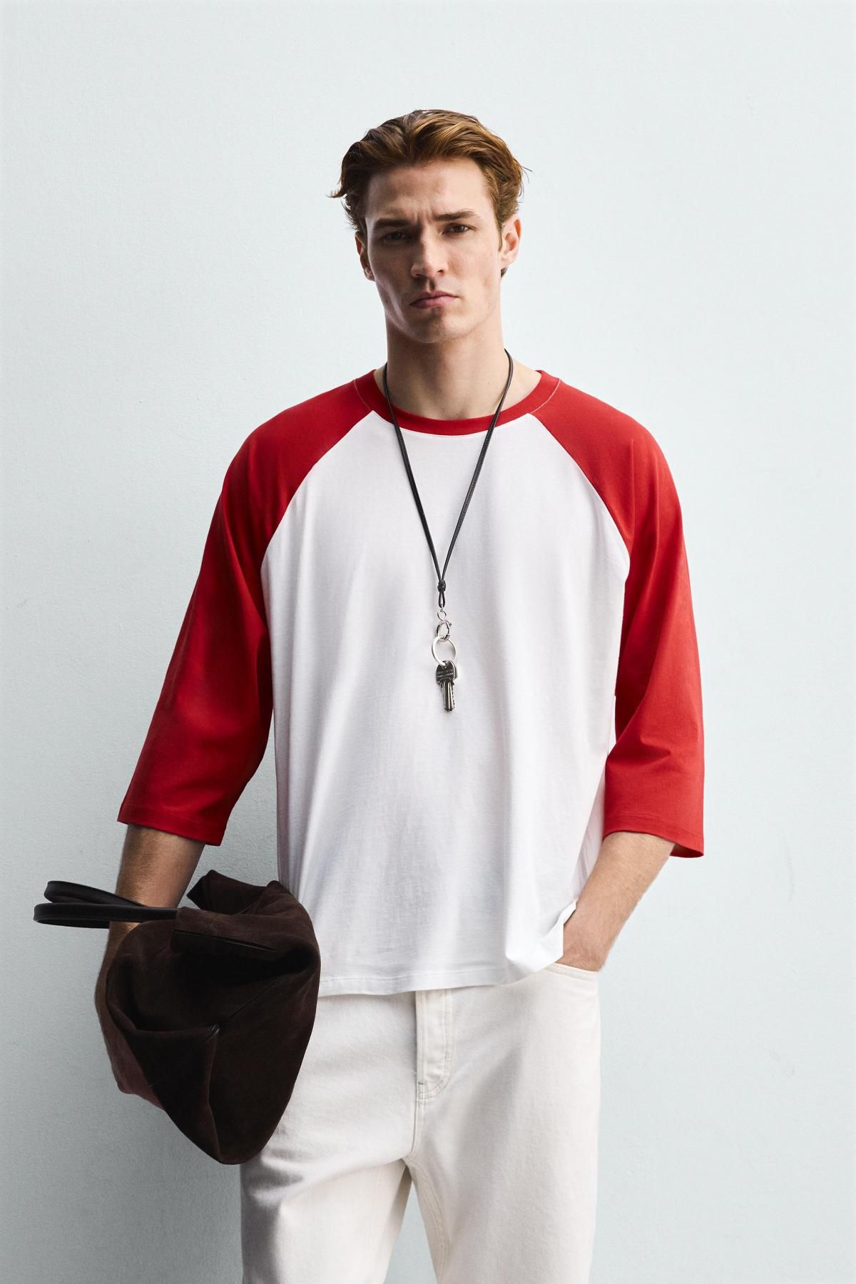 자라 베이스볼 컬러블록 래글런 7부 티셔츠 5644/370 WHITE / RED - 상세 이미지 3