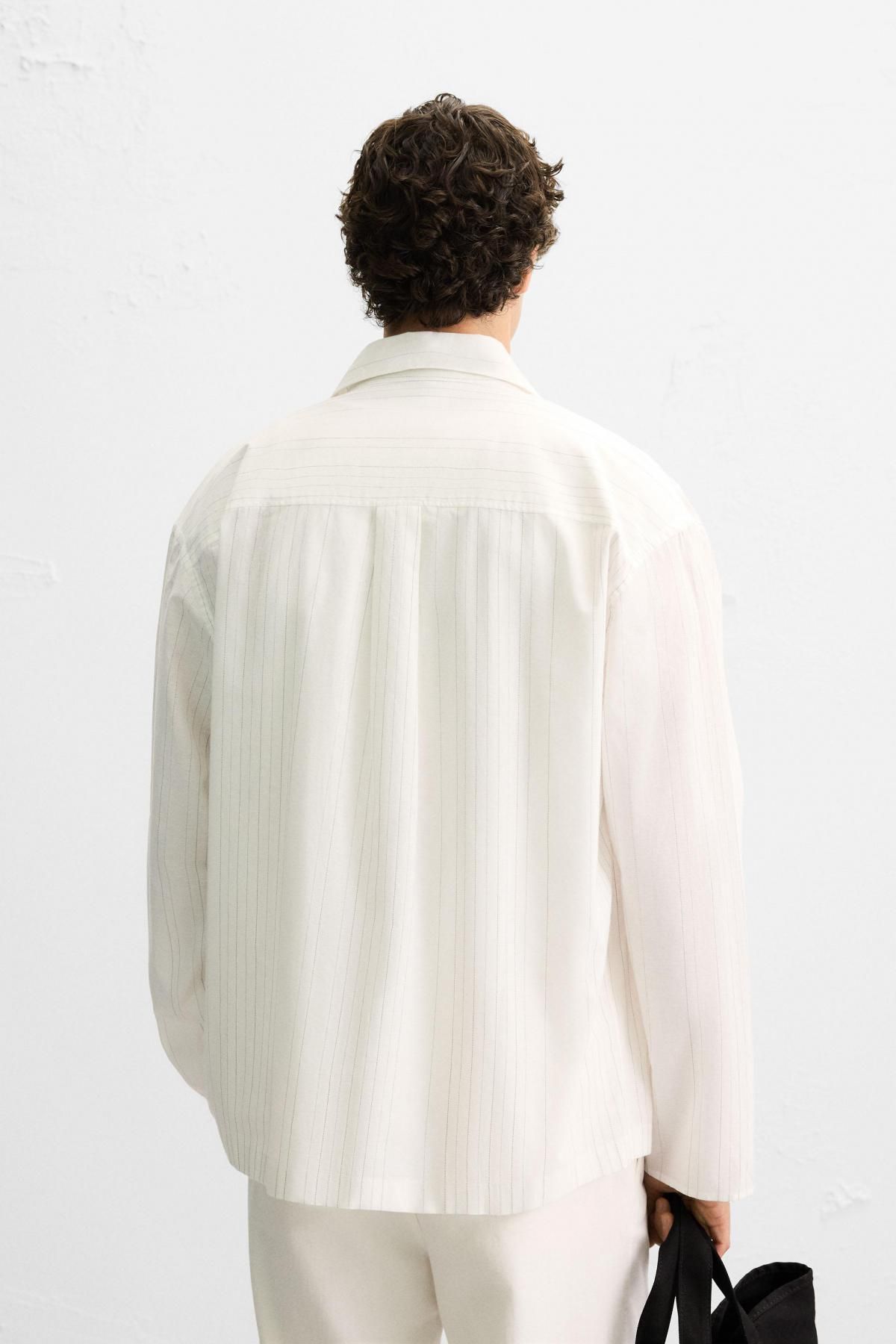 자라 코튼 리넨 스트라이프 텍스처 긴팔 셔츠 1450/303 WHITE - 상세 이미지 4