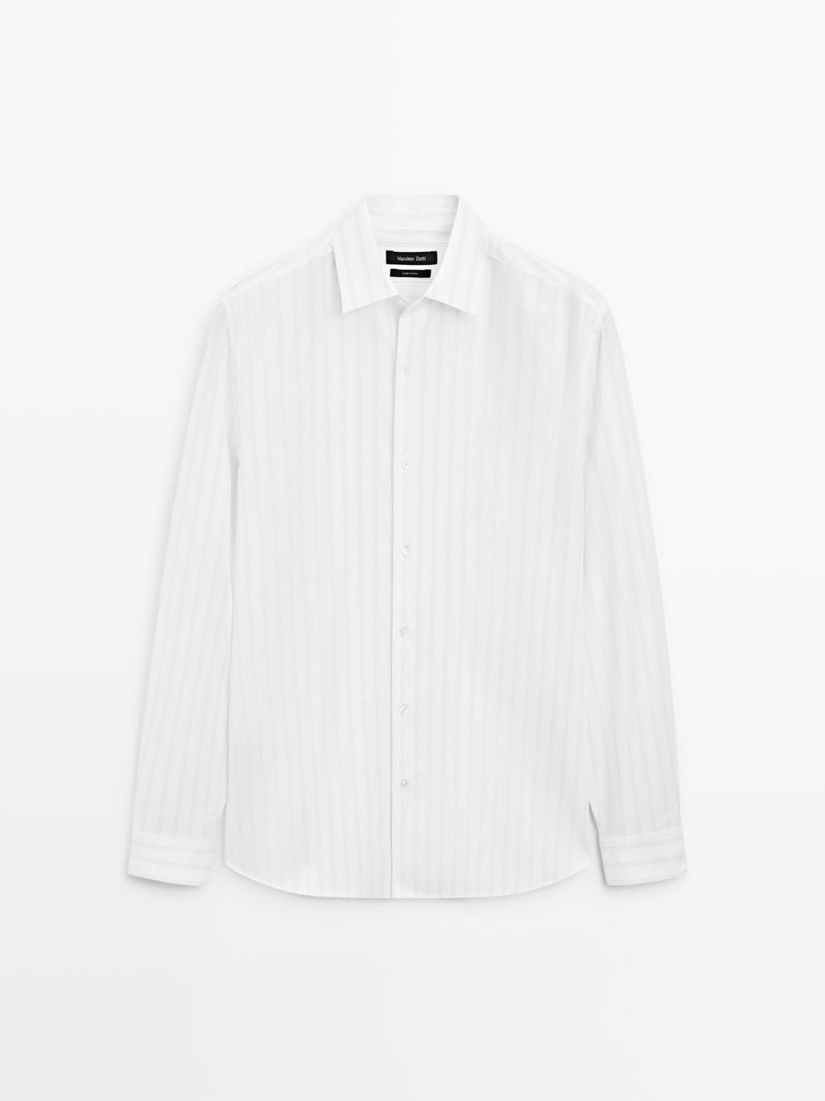 마시모두띠 스트라이프 클래식핏 100 코튼 긴팔 셔츠 1911/251 WHITE - 상품 이미지