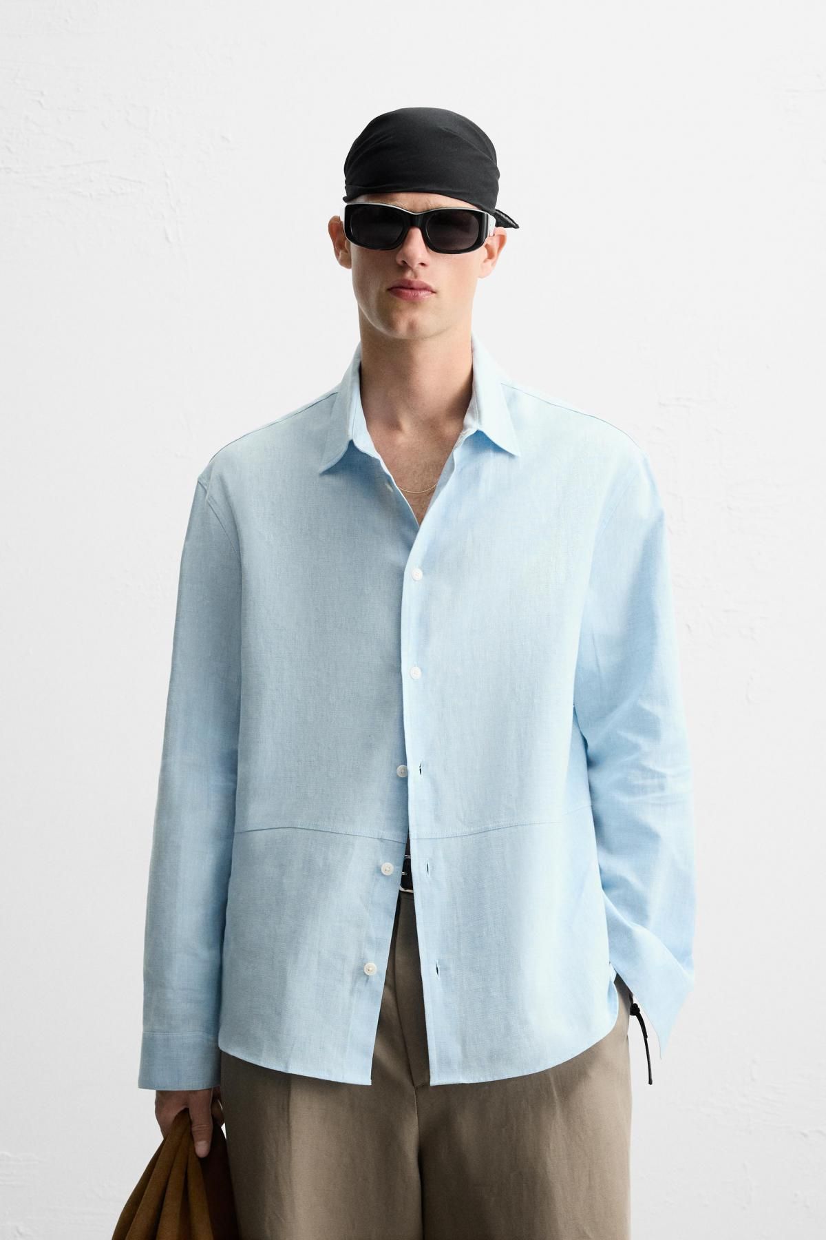 자라 린넨코튼 라이트블루 긴팔셔츠 7545/807 SKY BLUE - 상세 이미지 3