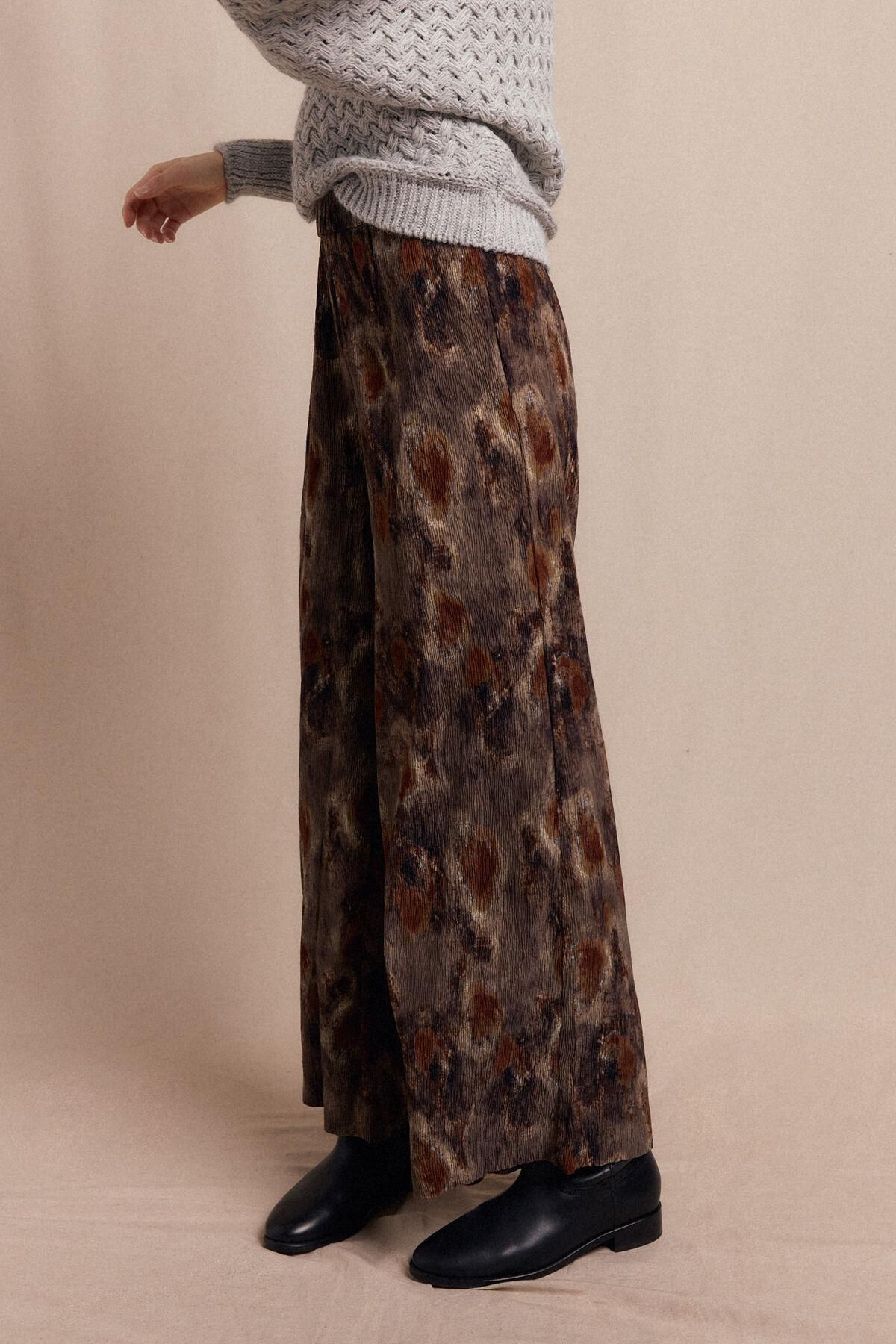 슬로우러브 플리츠 와이드 패턴 팬츠 3722156 ESTAMPADO MARRON - 상품 이미지