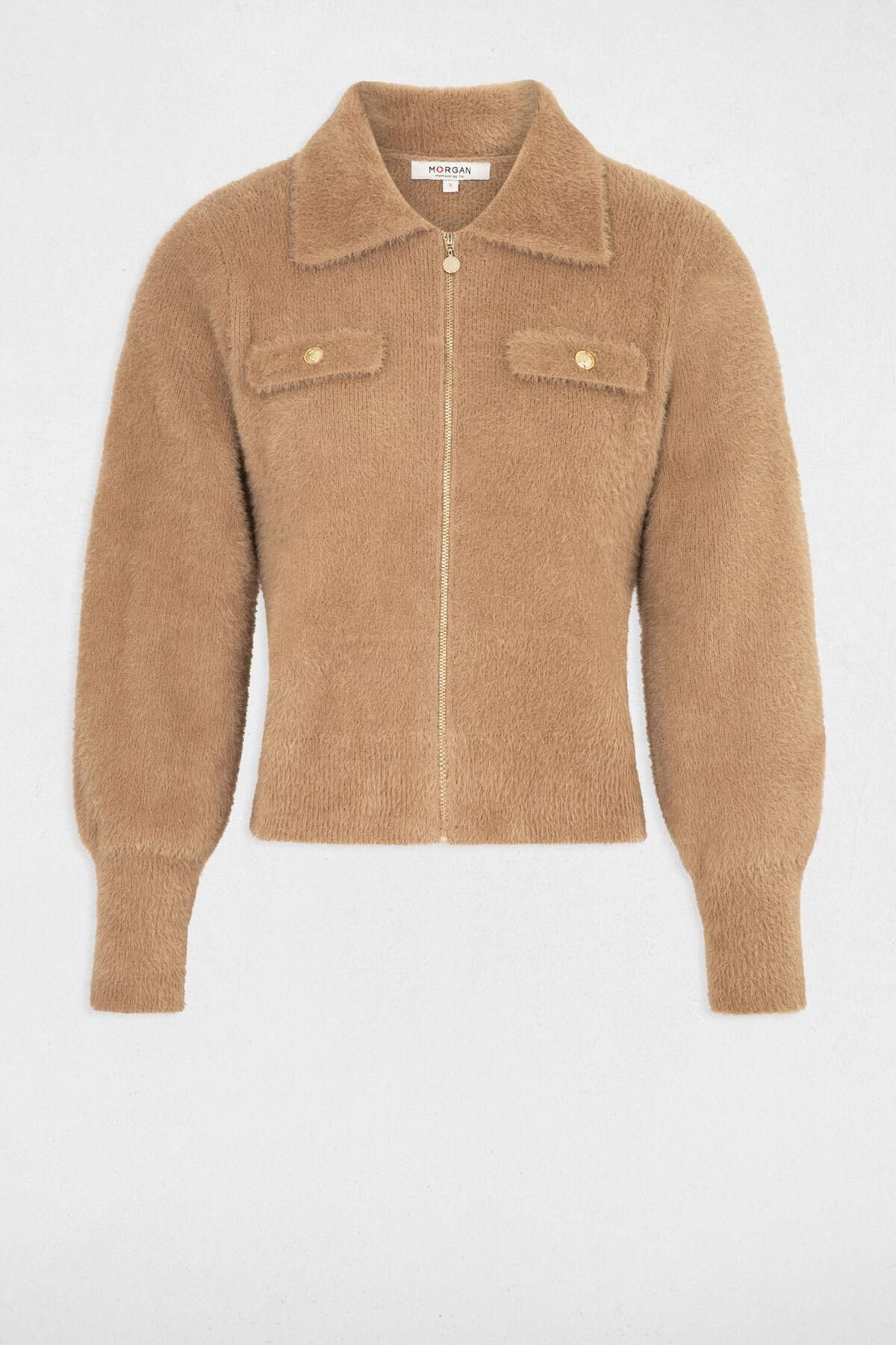 모르간 벨벳 소프트 칼라 가디건 크롭 집업 포켓 5795361 BEIGE - 메인 이미지