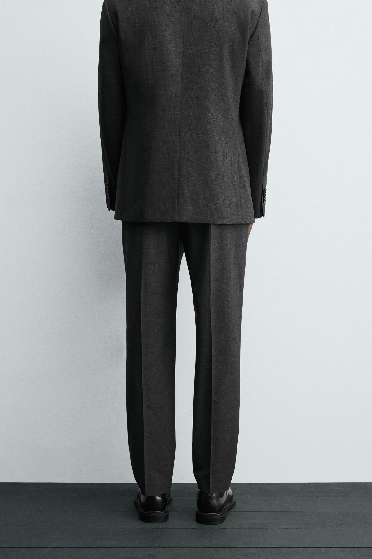자라 슬림핏 체크 울 블렌드 정장 팬츠 1564/351 ANTHRACITE GREY - 상세 이미지 3