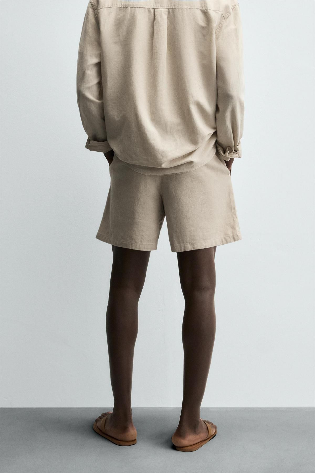 자라 리넨블렌드 미니멀 밴딩 버뮤다 반바지 4302/301 LIGHT BEIGE - 상세 이미지 4