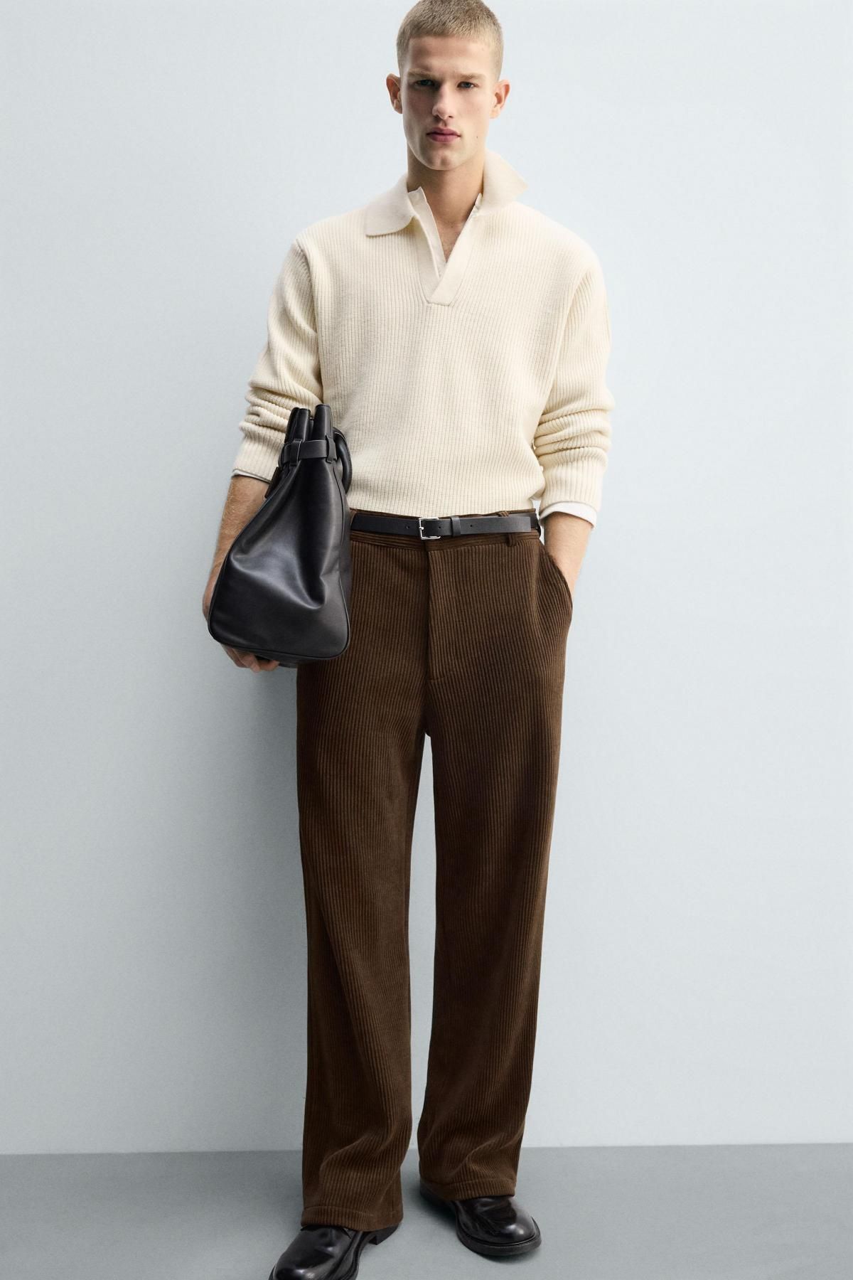 자라 코듀로이 와이드 팬츠 1437/395 BROWN - 상세 이미지 5