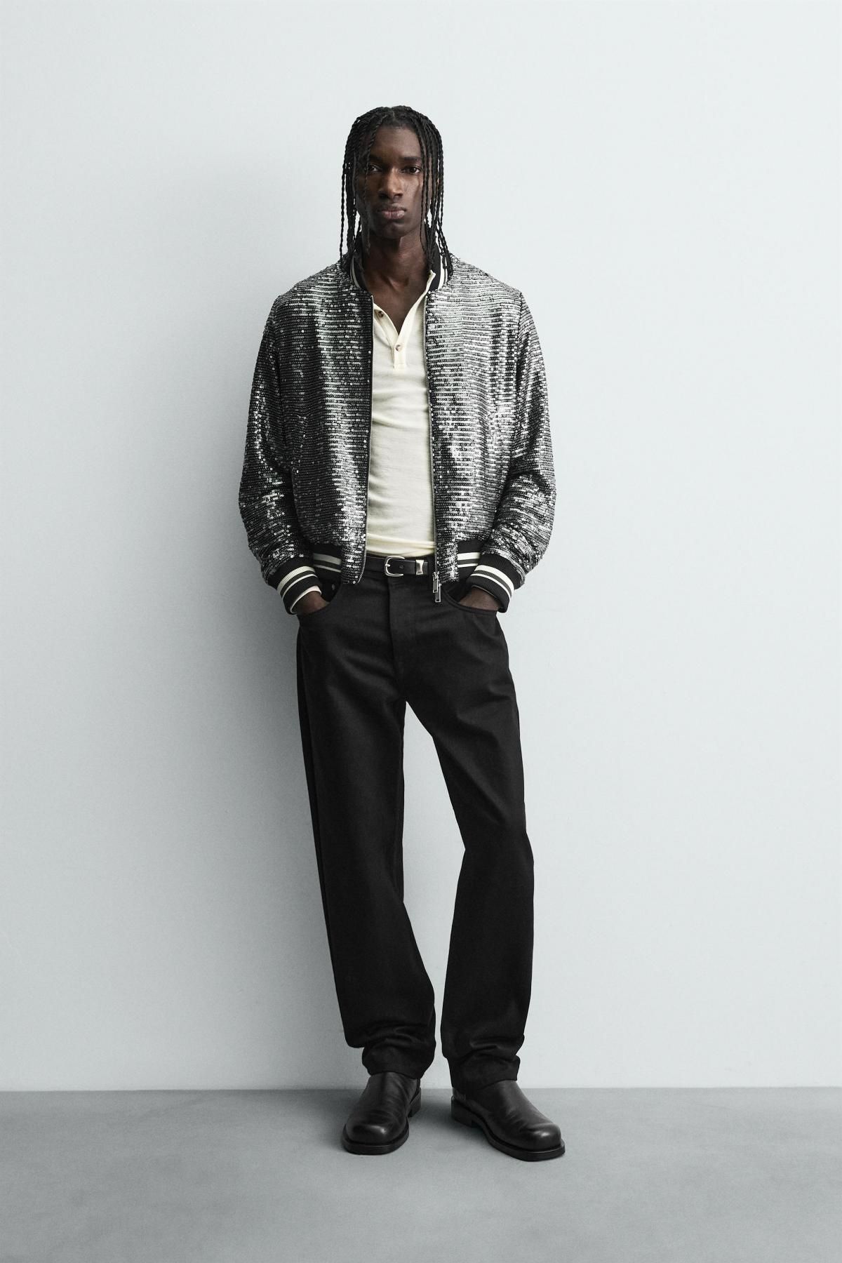자라 글리터 시퀸 테크니컬 크롭 봄버 재킷 5320/712 BLACK / SILVER - 상세 이미지 2