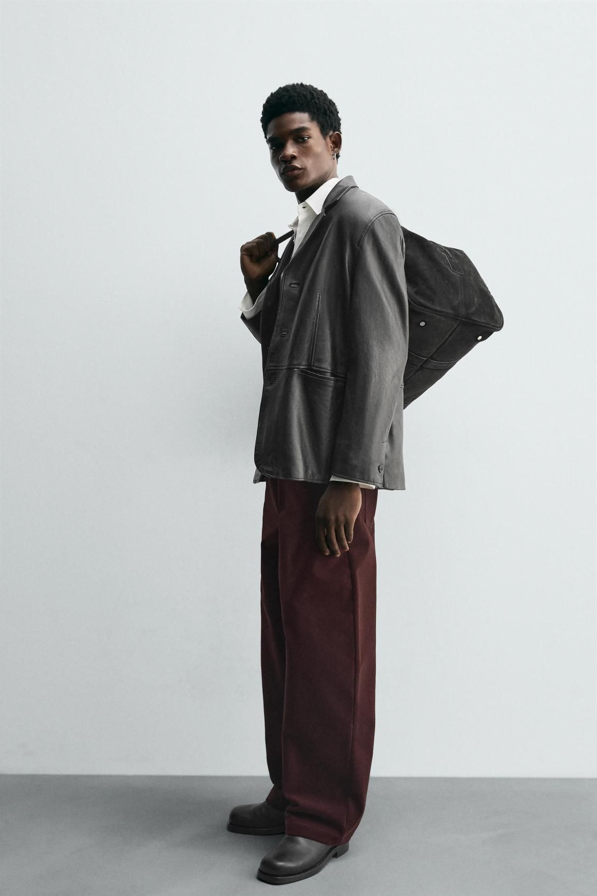 자라 벨벳 코튼 와이드 팬츠 2878/325 BURGUNDY - 상세 이미지 4