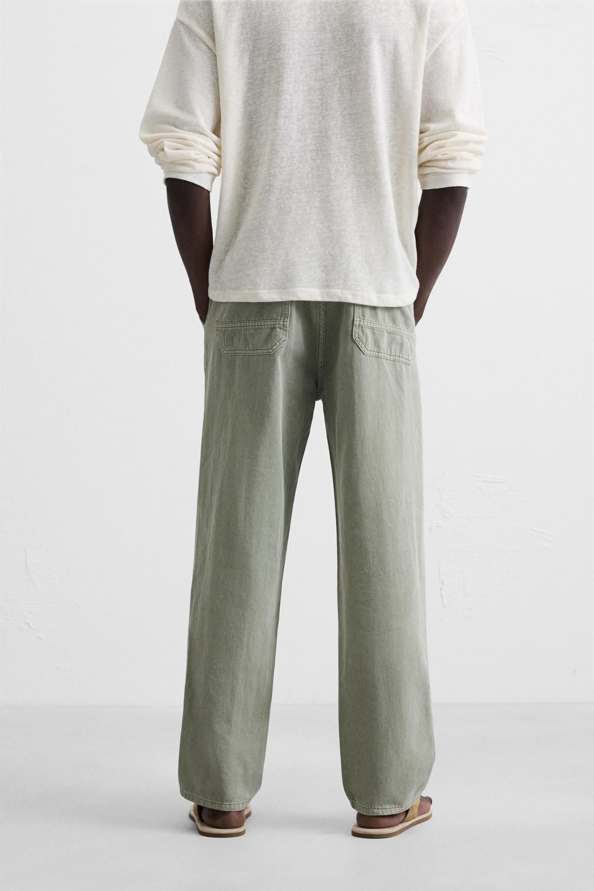 자라 코튼 린넨 와이드 팬츠 4575/406 LIGHT KHAKI - 상세 이미지 3