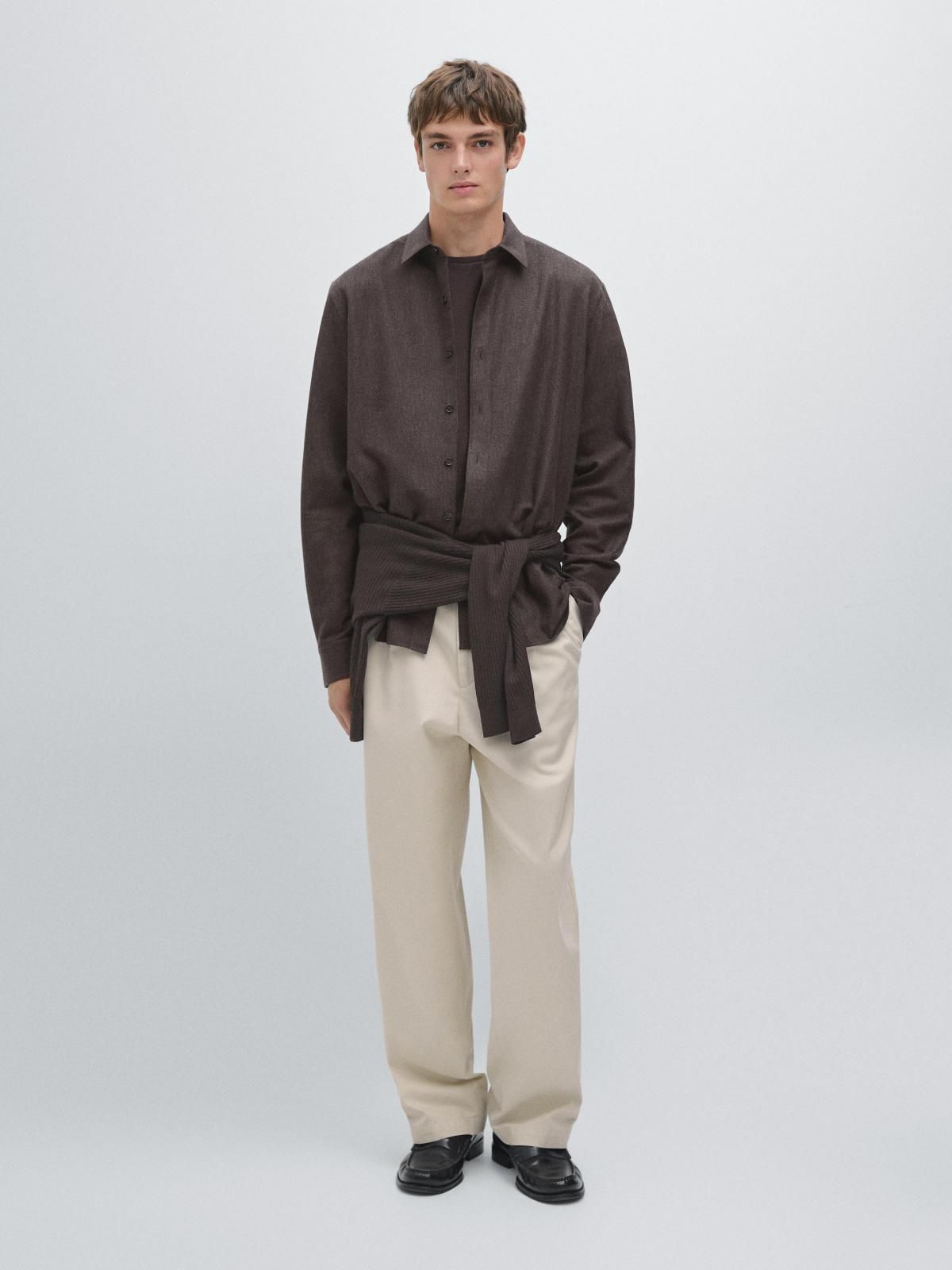 마시모두띠 미니멀 체크 텍스처 멜란지 레귤러핏 긴팔 셔츠 1803/298 BROWN - 상세 이미지 2