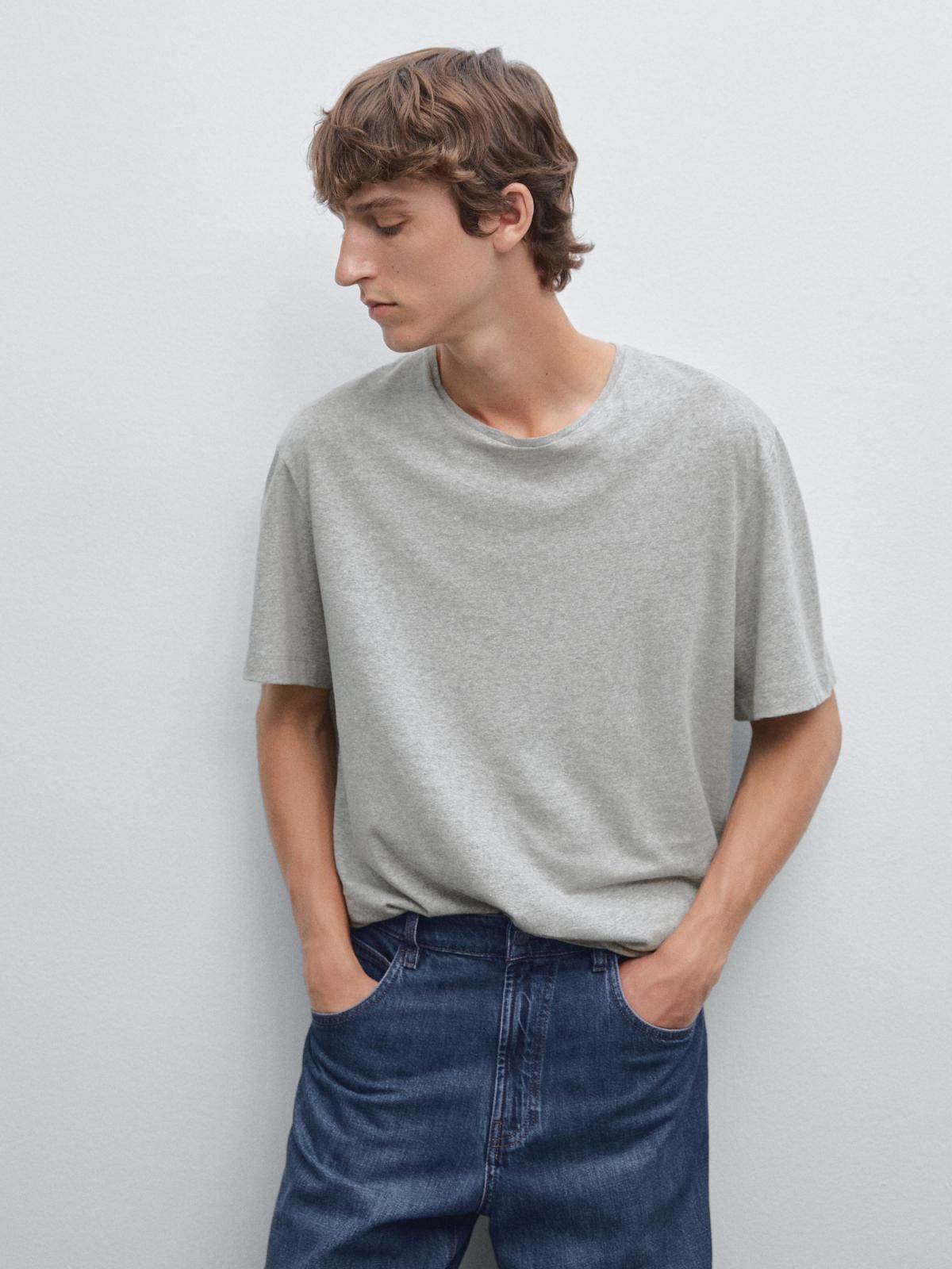 마시모두띠 멜란지 릴렉스핏 코튼 린넨 반팔 티셔츠 0508/155 GREY MARL - 상품 이미지
