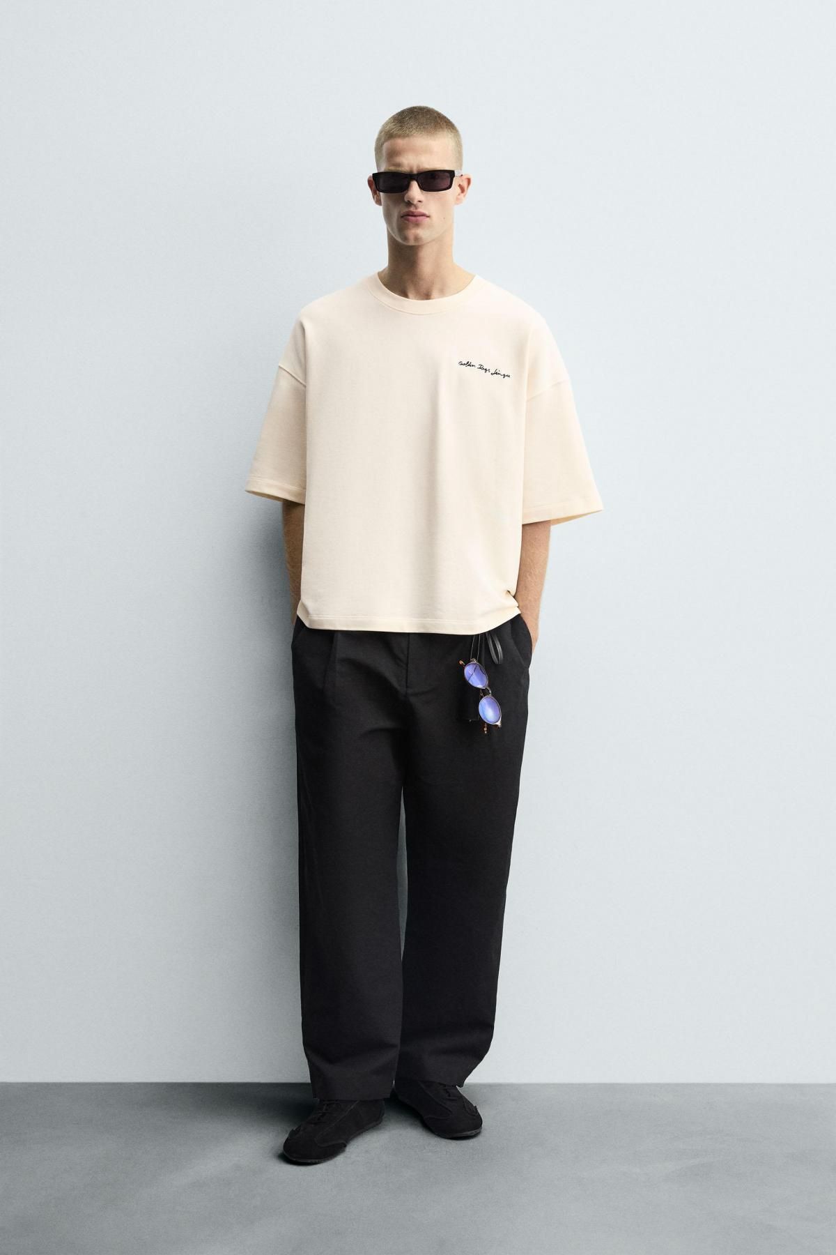 자라 오버핏 코튼 아이보리 패치 반팔 스웨트셔츠 6224/367 OYSTER-WHITE - 상세 이미지 2