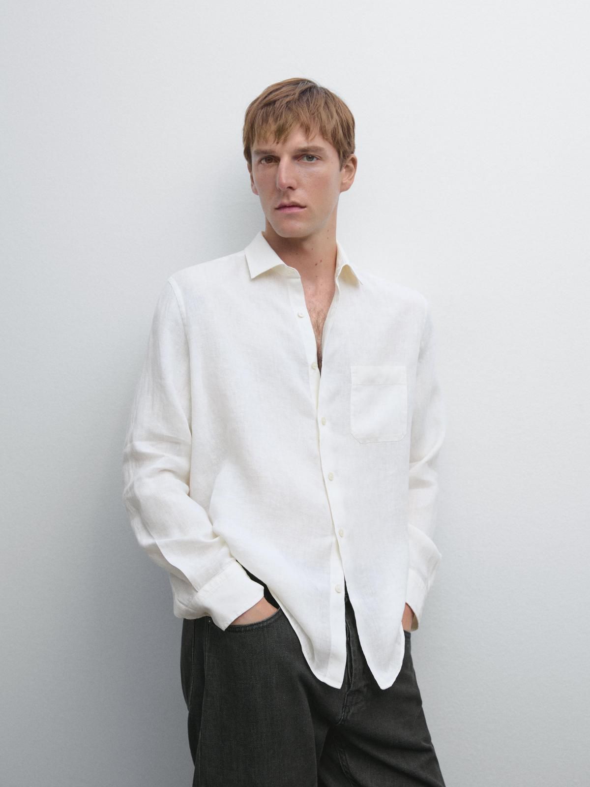 마시모두띠 린넨 레귤러핏 클래식 포켓 화이트 긴팔 셔츠 1751/777 BEIGE - 상세 이미지 5