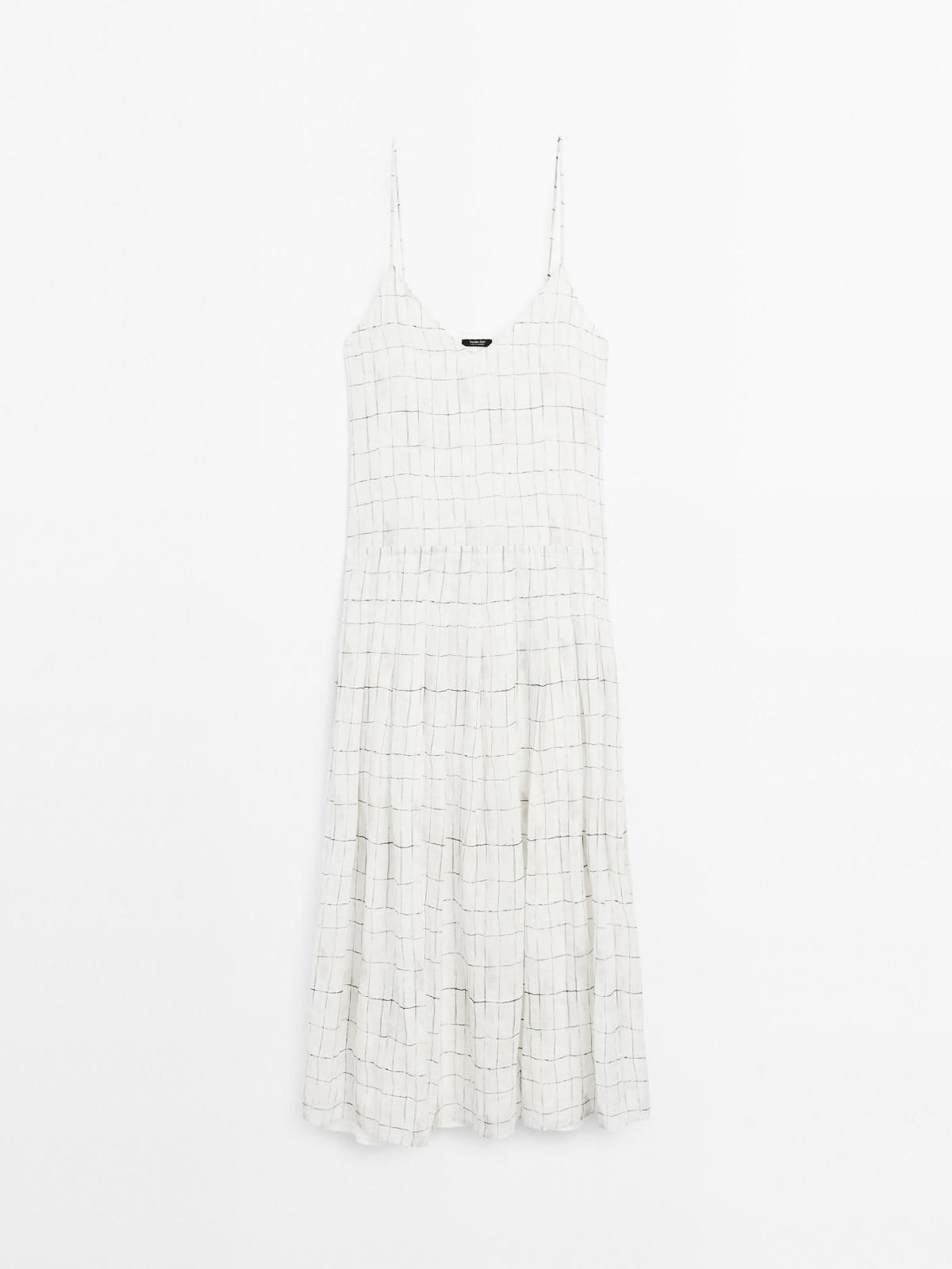 마시모두띠 플레어 체크 스트랩 브이넥 미디 원피스 6606/865 OFF WHITE - 상품 이미지