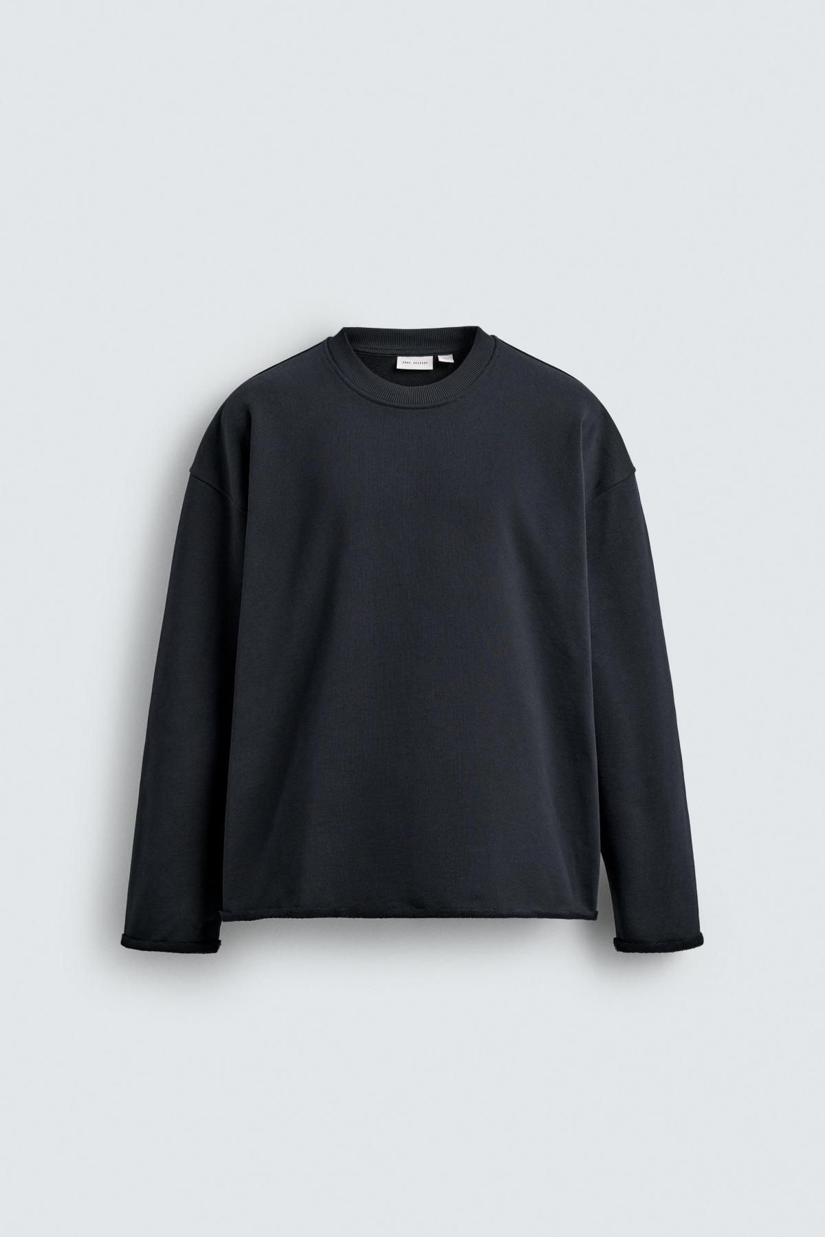 자라 불규칙 마감 크루넥 스웨트셔츠 4087/383 DARK NAVY - 메인 이미지
