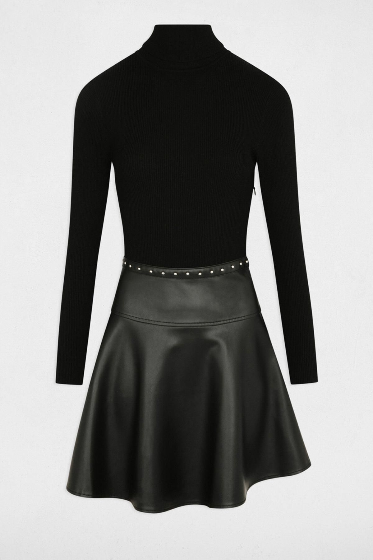 모르간 페이크 레더 하이넥 미니 원피스 6442321 NEGRO - 상품 이미지