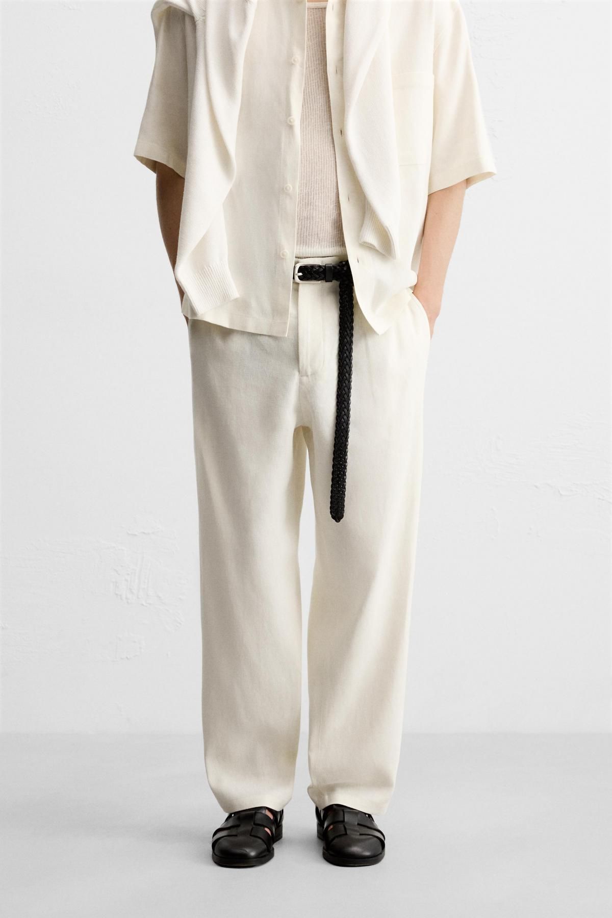 자라 와이드 비스코스 주트 팬츠 5770/100 WHITE - 상품 이미지