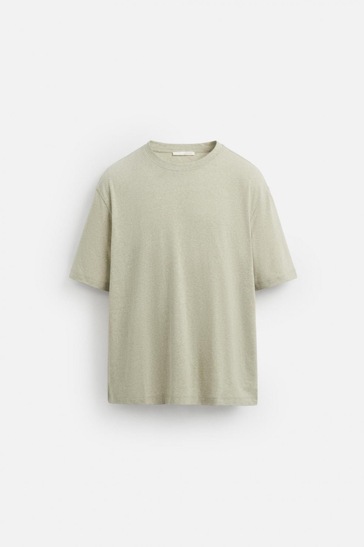 자라 텍스처 레귤러핏 라운드 반팔 티셔츠 9240/417 GREEN MARL - 메인 이미지