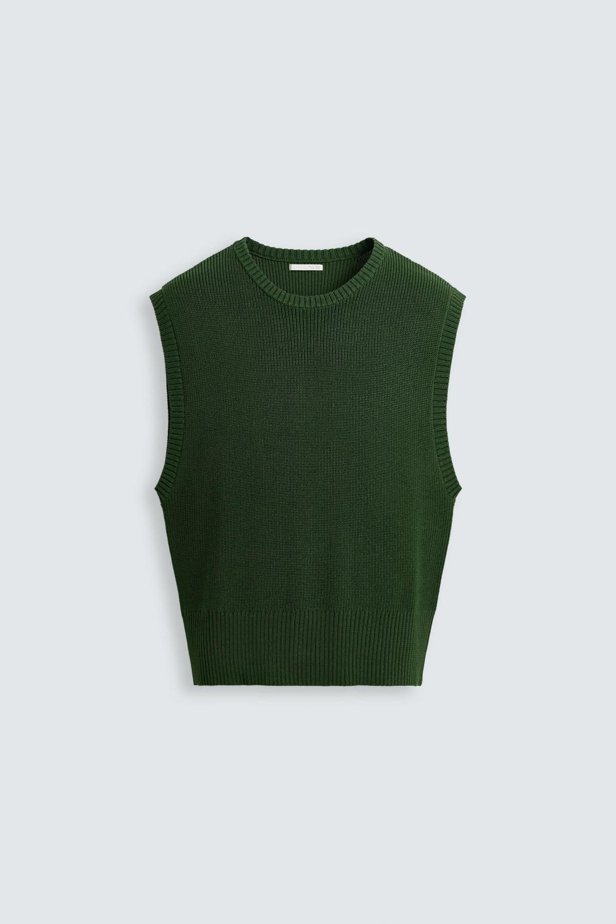 자라 미니멀 브이코스 블렌드 니트 베스트 5755/319 GREEN - 메인 이미지
