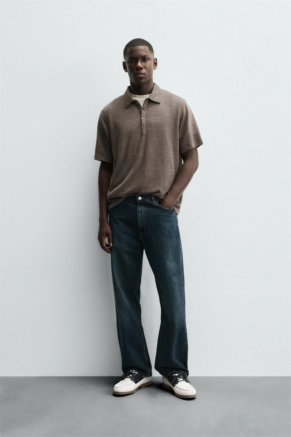 자라 프리미엄 릴랙스핏 헴프 비스코스 반팔 폴로셔츠 4853/314 BROWN - 상세 이미지 2