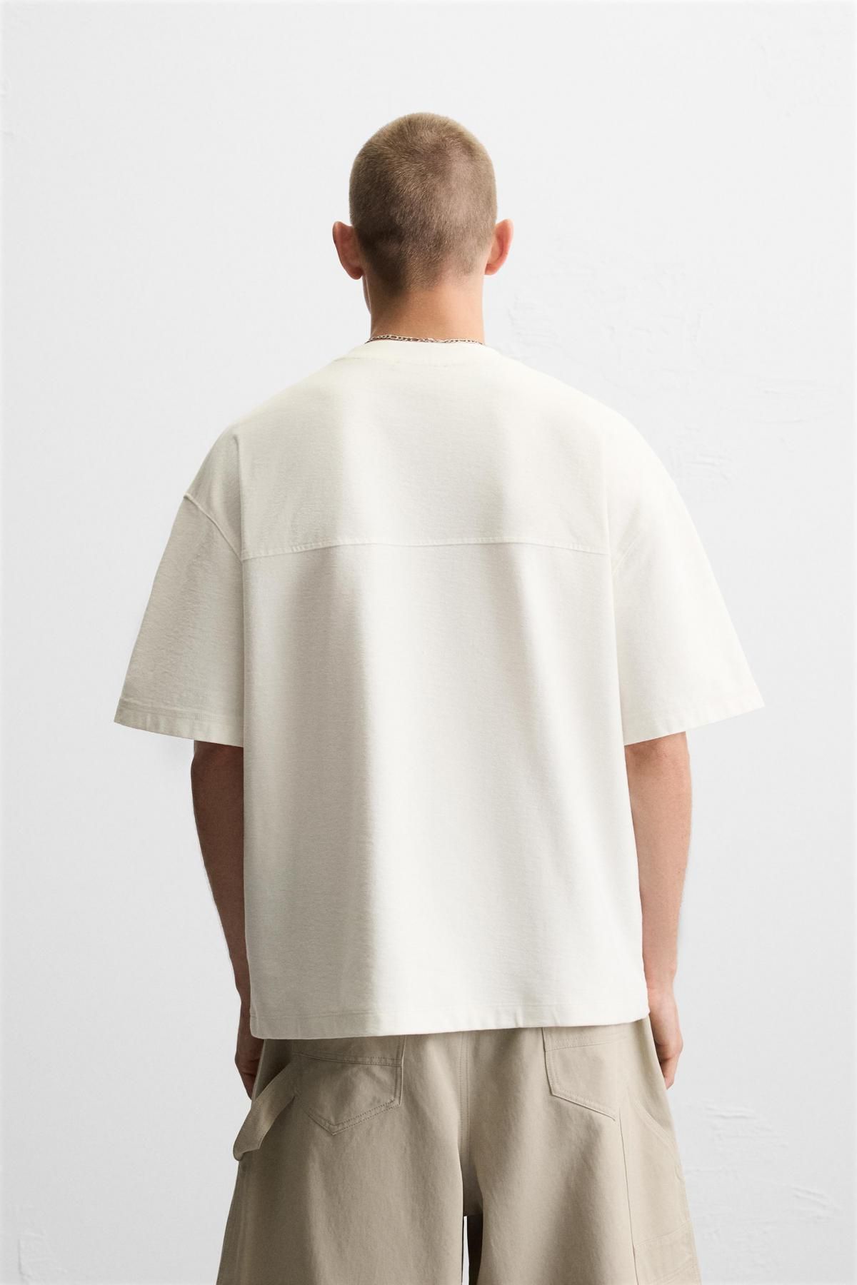 자라 헤비웨이트 텍스처 코튼 반팔 티셔츠 0526/430 OYSTER-WHITE - 상세 이미지 4