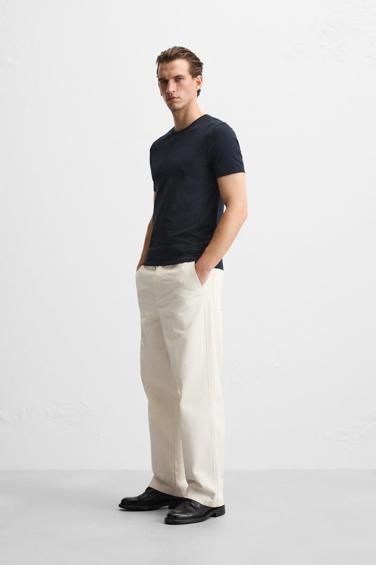 자라 슬림핏 네이비 베이직 반팔 티셔츠 5584/401 NAVY BLUE - 상세 이미지 5