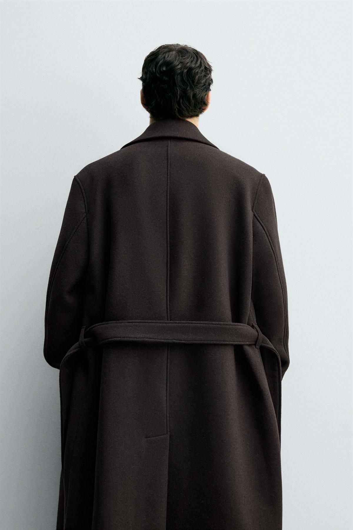 자라 더블브레스트 울블렌드 벨트 코트 2949/150 BROWN - 상세 이미지 4