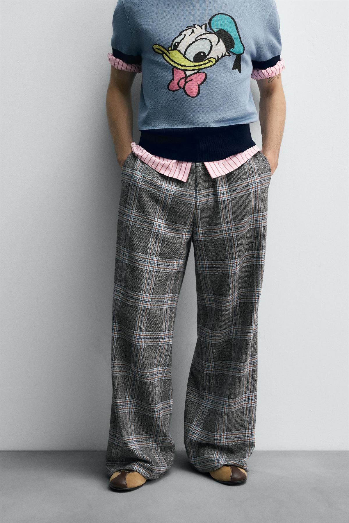 자라 체크 와이드핏 울블렌드 팬츠 X 해리 램버트 디즈니 5009/062 GREY / BLUE - 상품 이미지