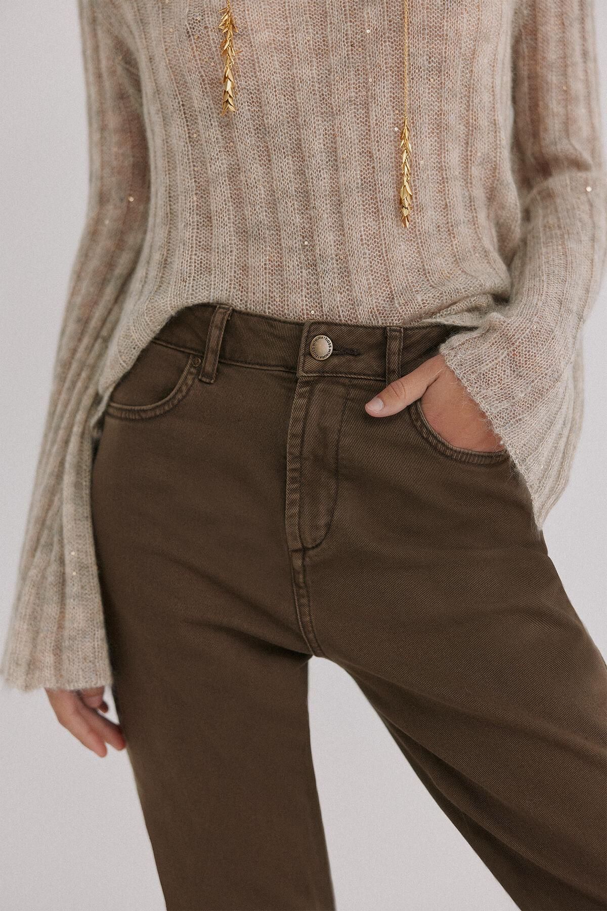 호스 인트로피아 보헤미안 플라워 자수 부츠컷 팬츠 8022178 MARRON - 상세 이미지 3