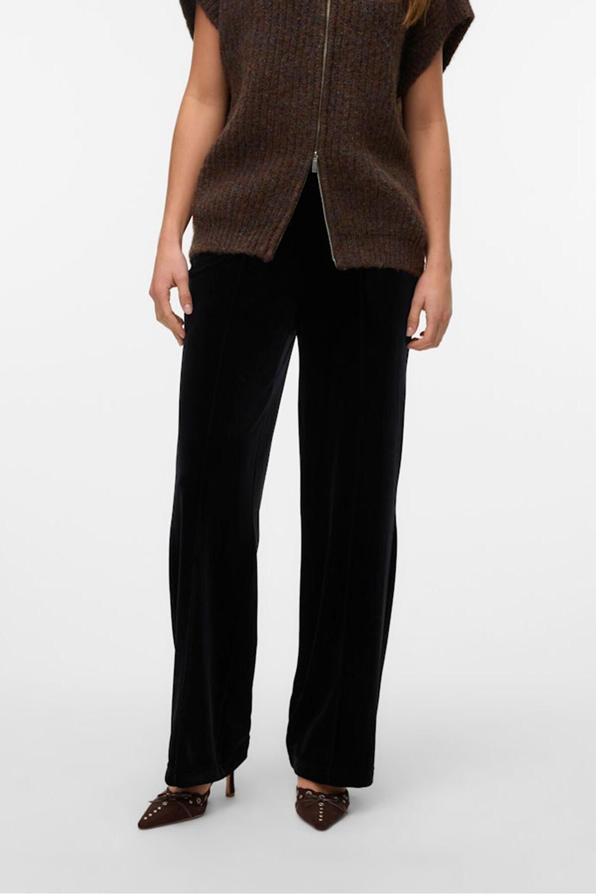 베로모다 벨벳 하이웨이스트 와이드 밴딩 팬츠 3722160 NEGRO - 상품 이미지