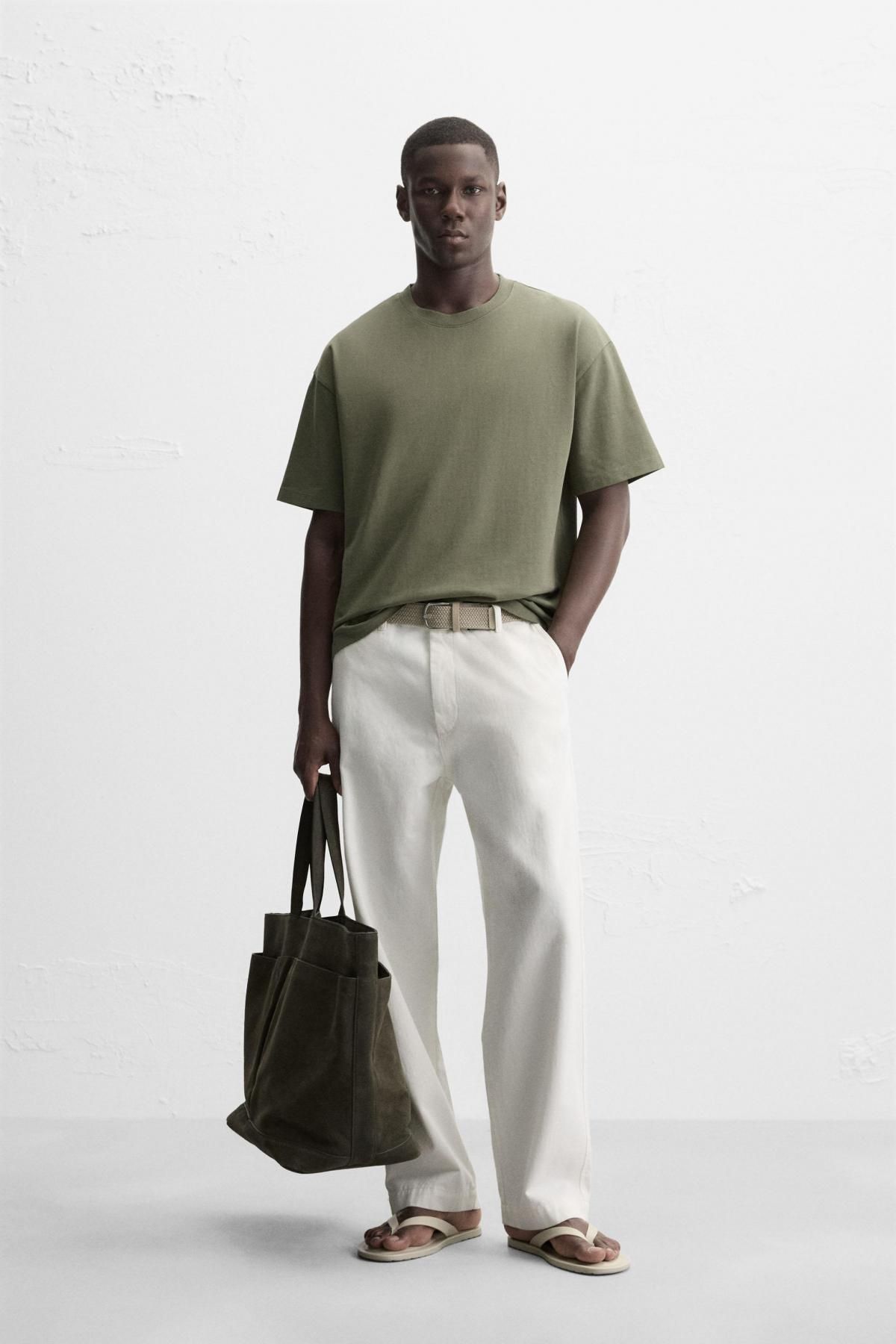 자라 헤비웨이트 컴팩트 코튼 베이직 반팔 티셔츠 1887/455 KHAKI - 상세 이미지 2