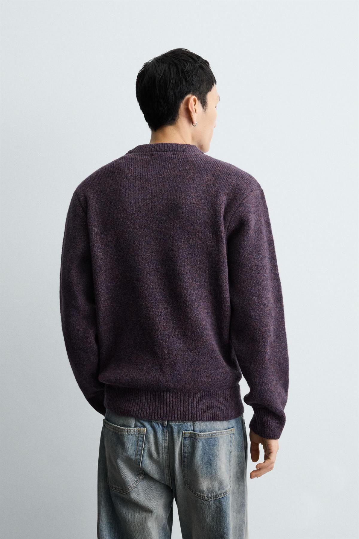 자라 박시핏 텍스처 라운드넥 니트 스웨터 3166/330 PURPLE - 상세 이미지 4
