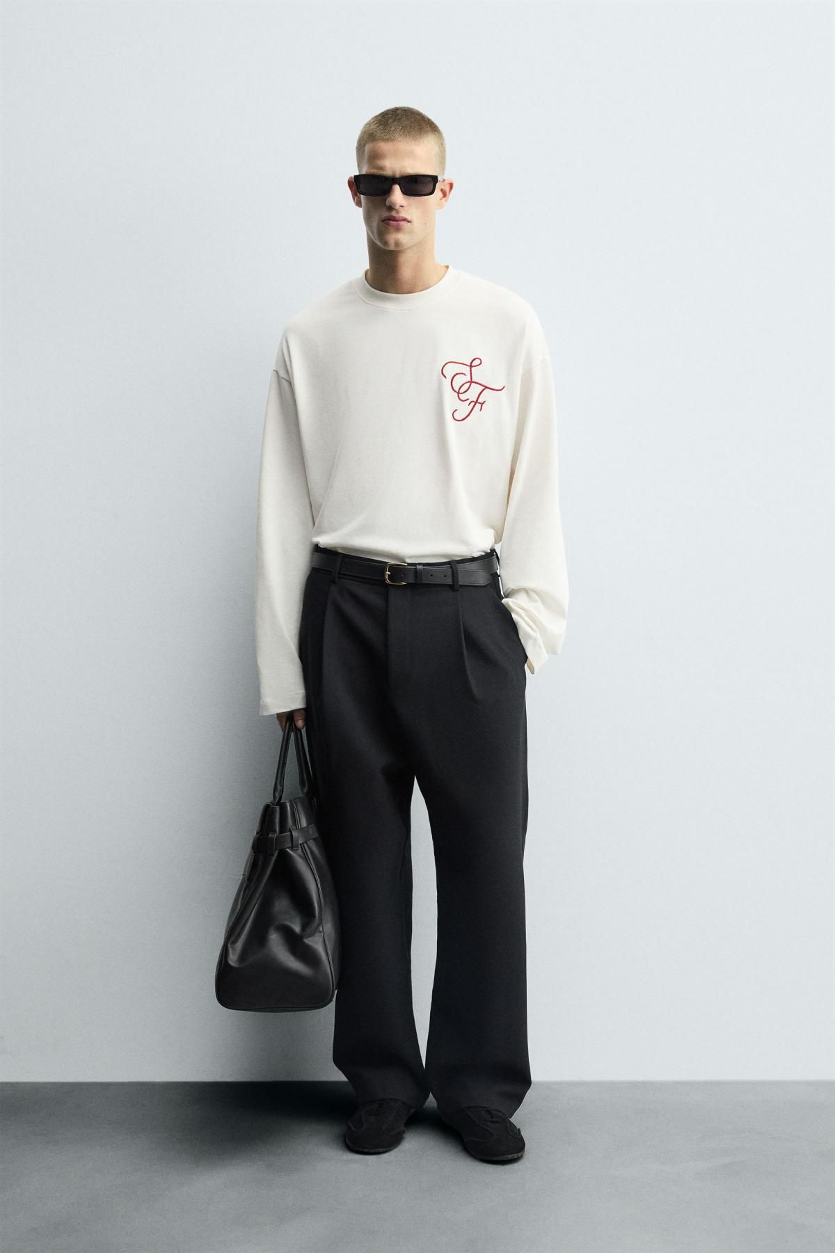 자라 박시핏 자수 긴팔 티셔츠 0761/373 WHITE - 상세 이미지 2