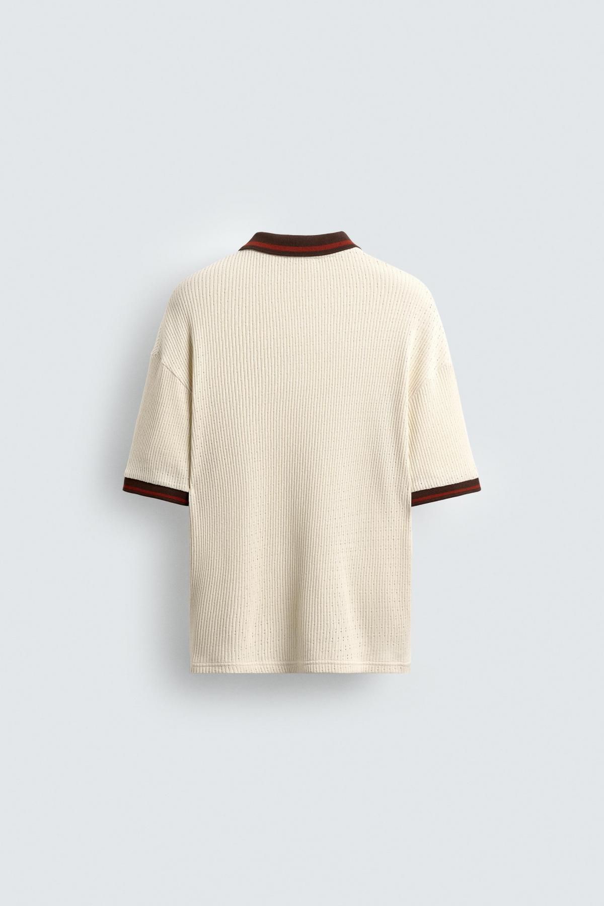 자라 레트로 텍스처 오픈니트 반팔 폴로셔츠 4087/334 OYSTER-WHITE 이미지 8