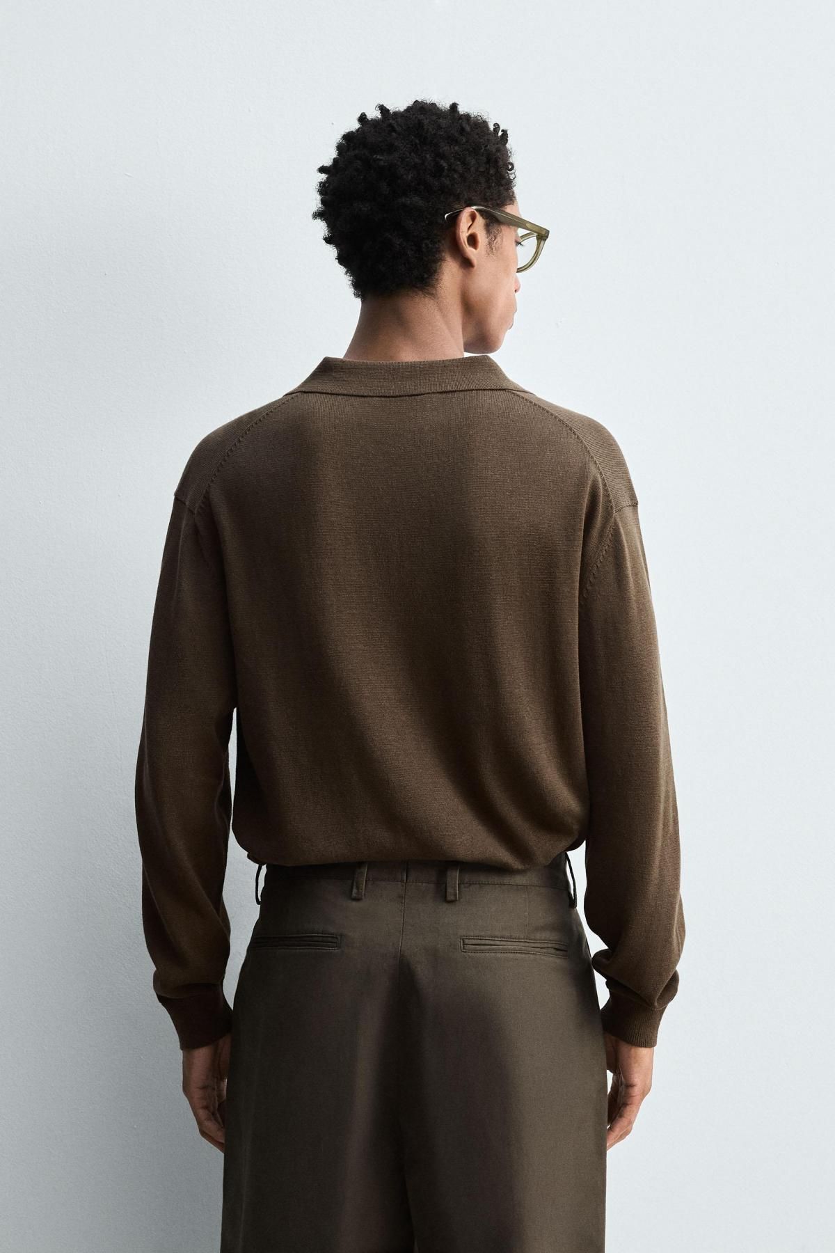 자라 브라운 코튼 헴프 레귤러핏 니트 긴팔 폴로셔츠 2893/305 BLACK / BROWN - 상세 이미지 4