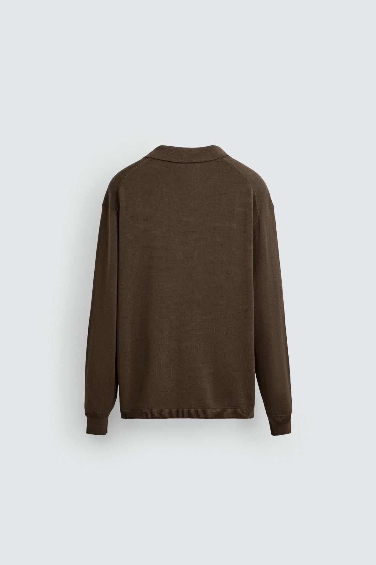자라 브라운 코튼 헴프 레귤러핏 니트 긴팔 폴로셔츠 2893/305 BLACK / BROWN 이미지 8