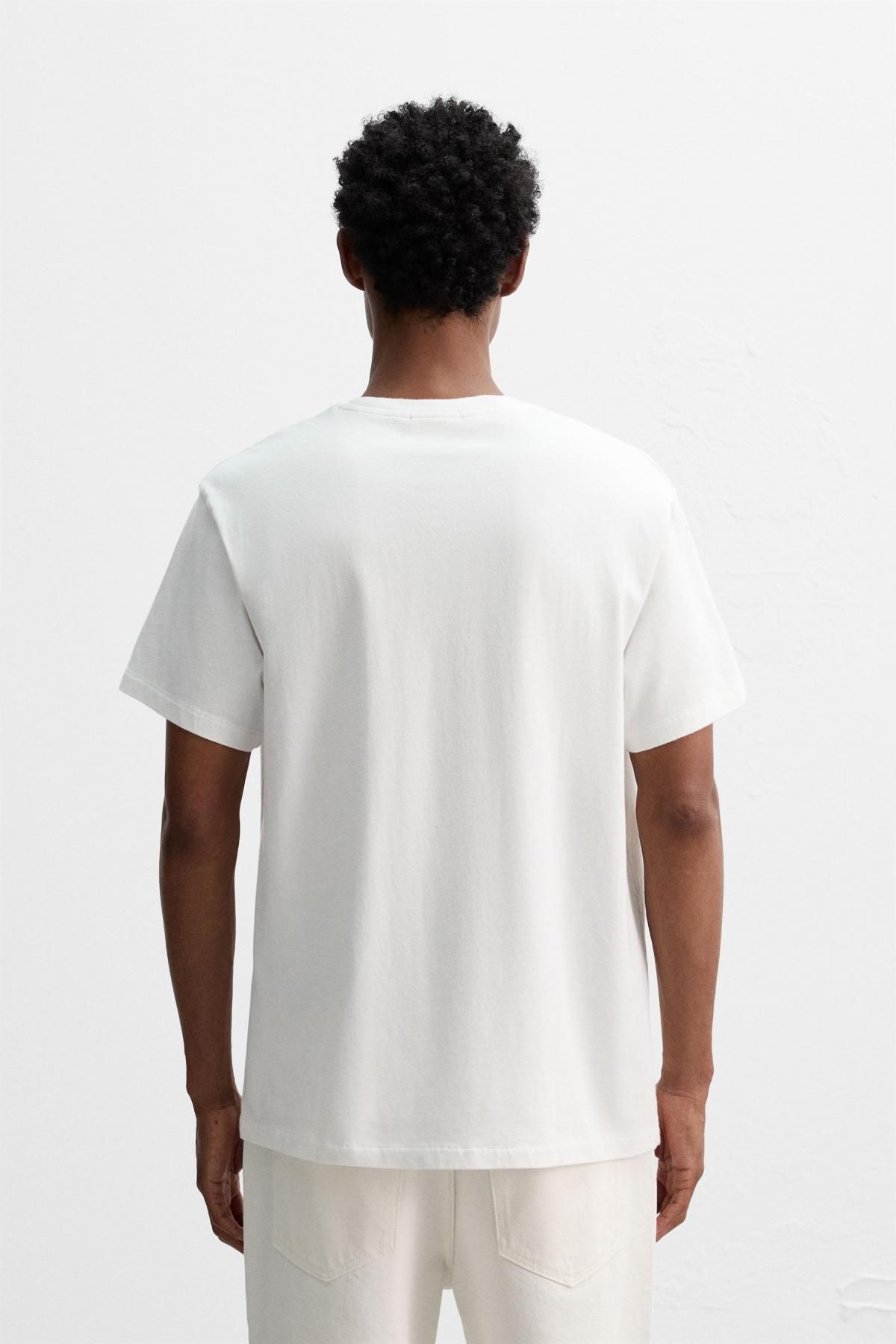 자라 워시드 슬림핏 라운드 반팔 티셔츠 1501/450 WHITE - 상세 이미지 4