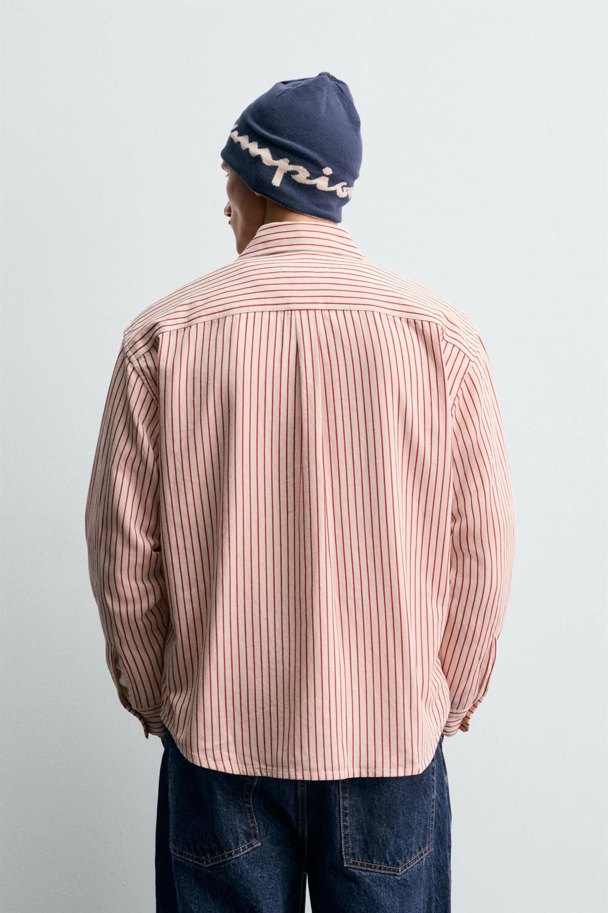 자라 테크니컬 스트라이프 긴팔 셔츠 X 챔피온 7446/366 WHITE / RED - 상세 이미지 4