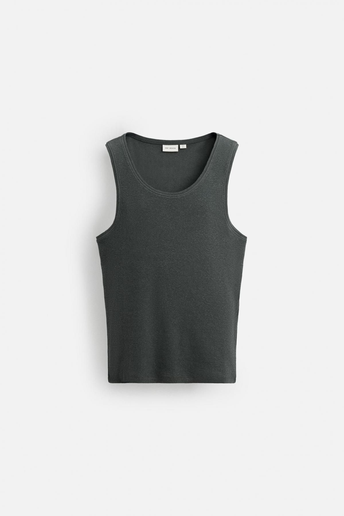자라 코튼 헴프 리브드 탱크탑 4161/410 ANTHRACITE GREY - 메인 이미지