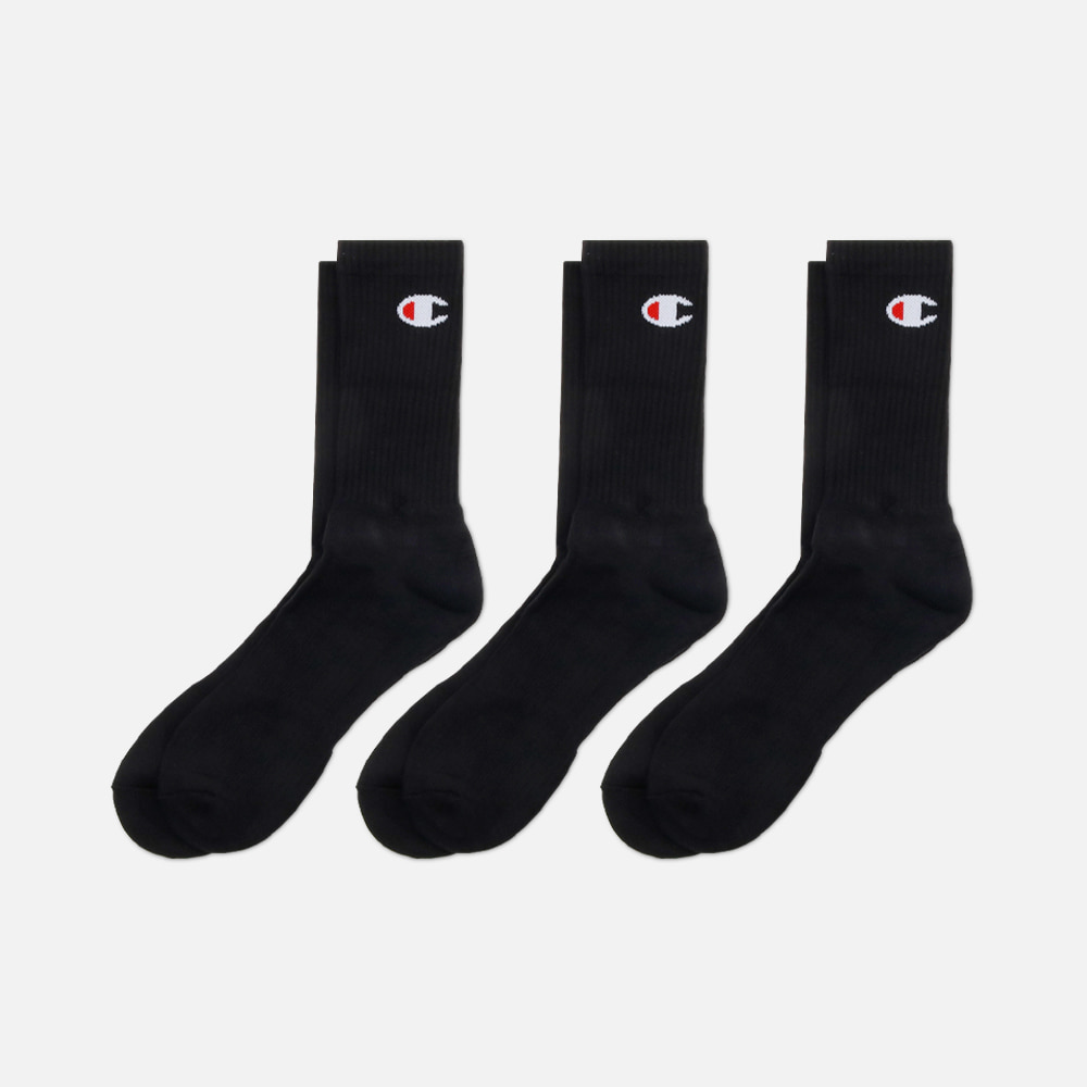챔피온 자수 로고 장목 양말 3팩 A2230-BLK - 상품 이미지