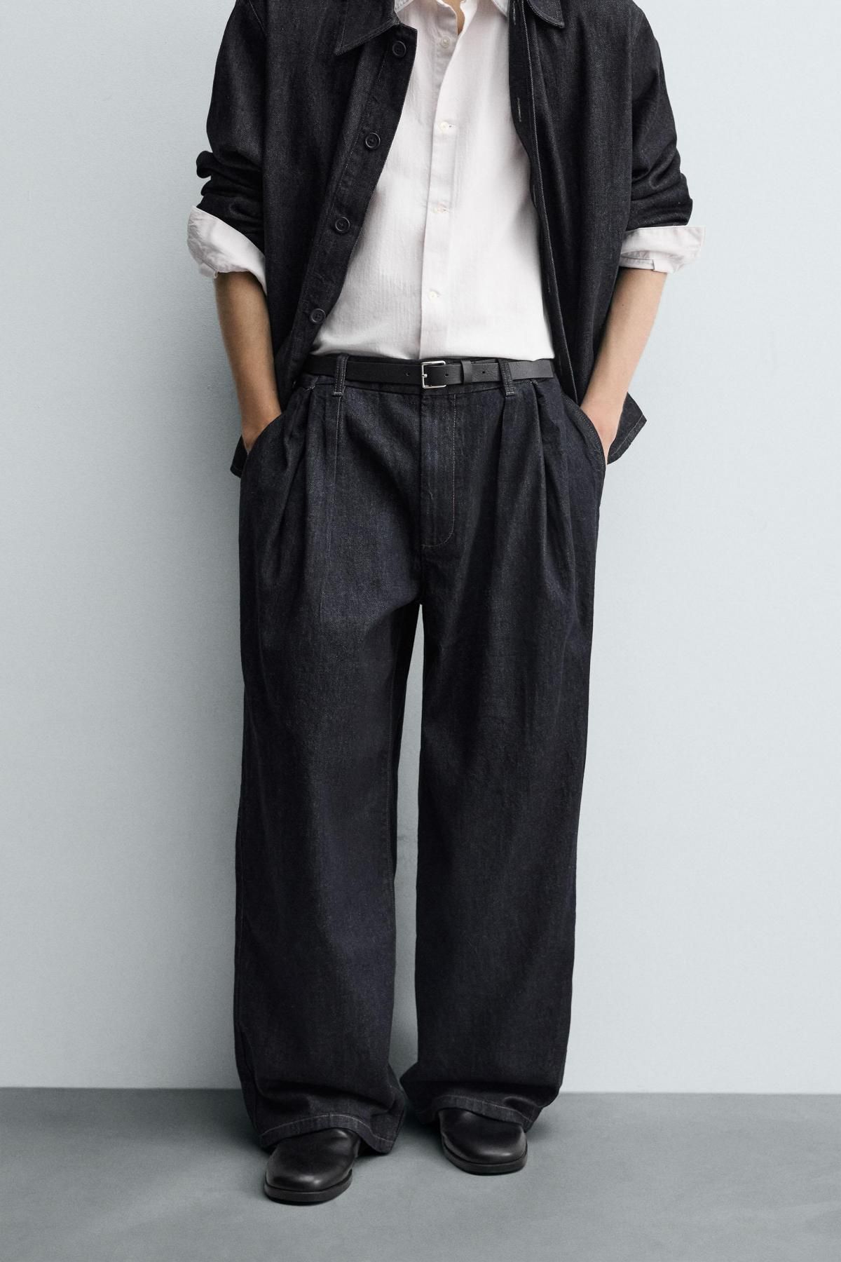 자라 테크니컬 플리츠 와이드핏 데님 팬츠 4470/302 NAVY BLUE - 메인 이미지