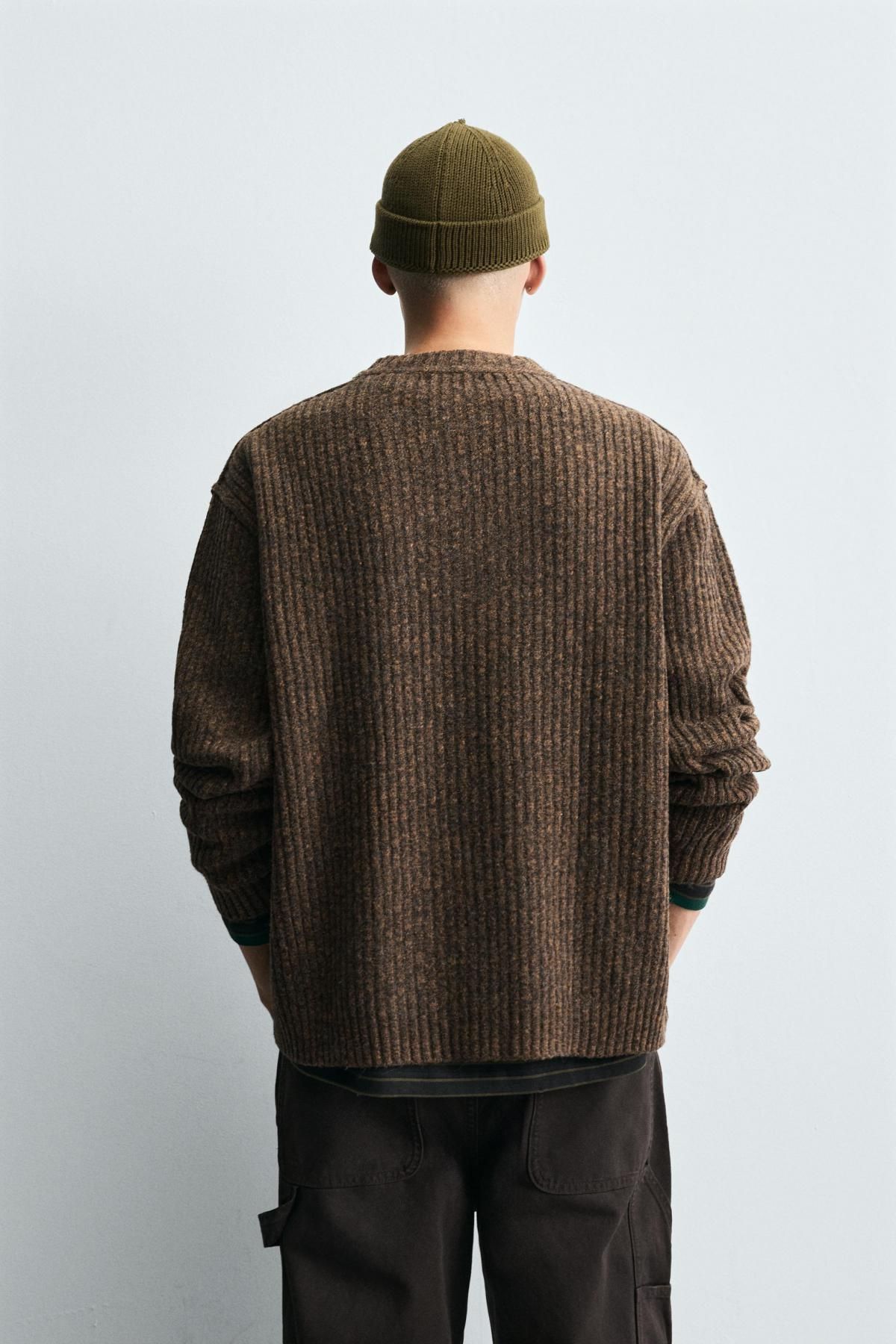 자라 라운드넥 브라운 슬로건 골지 니트 스웨터 3920/160 BROWN - 상세 이미지 4