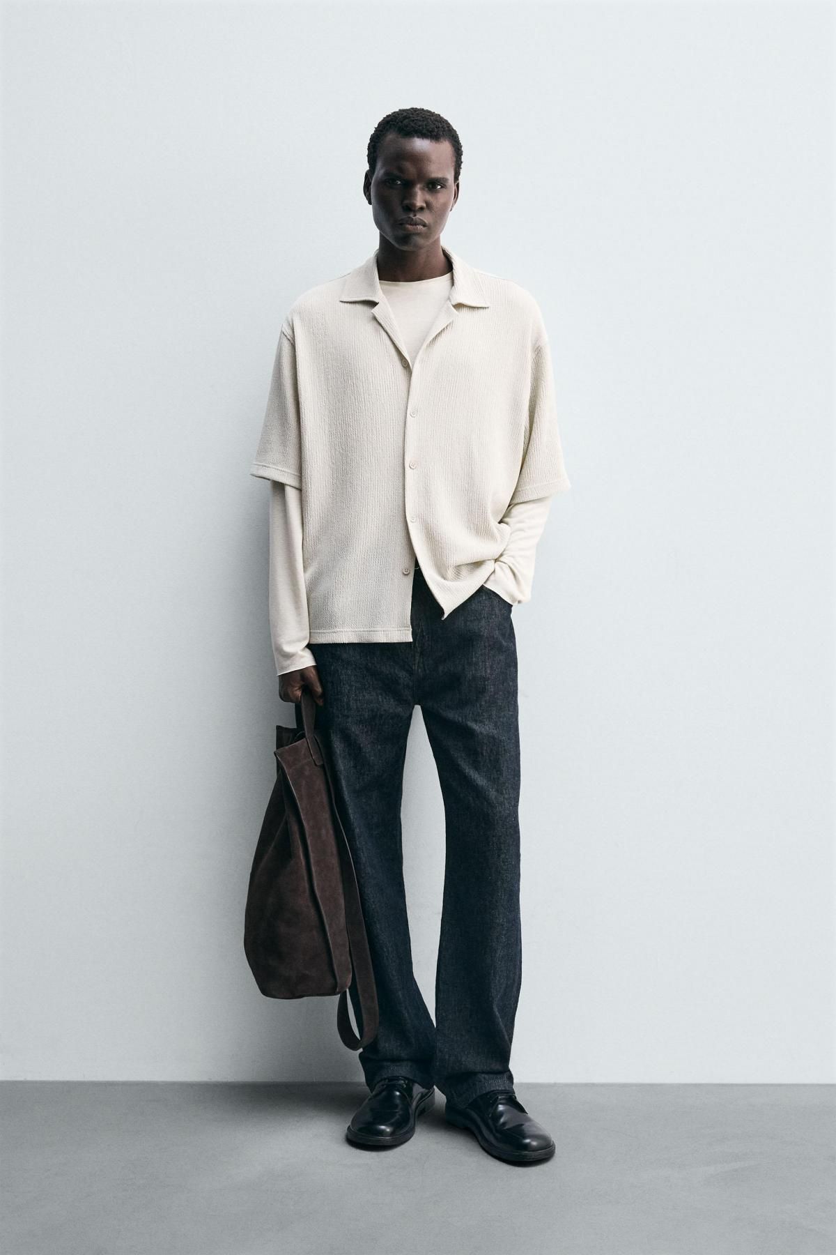 자라 텍스처 릴렉스핏 캠프카라 반팔 셔츠 4087/377 OYSTER-WHITE - 상세 이미지 2