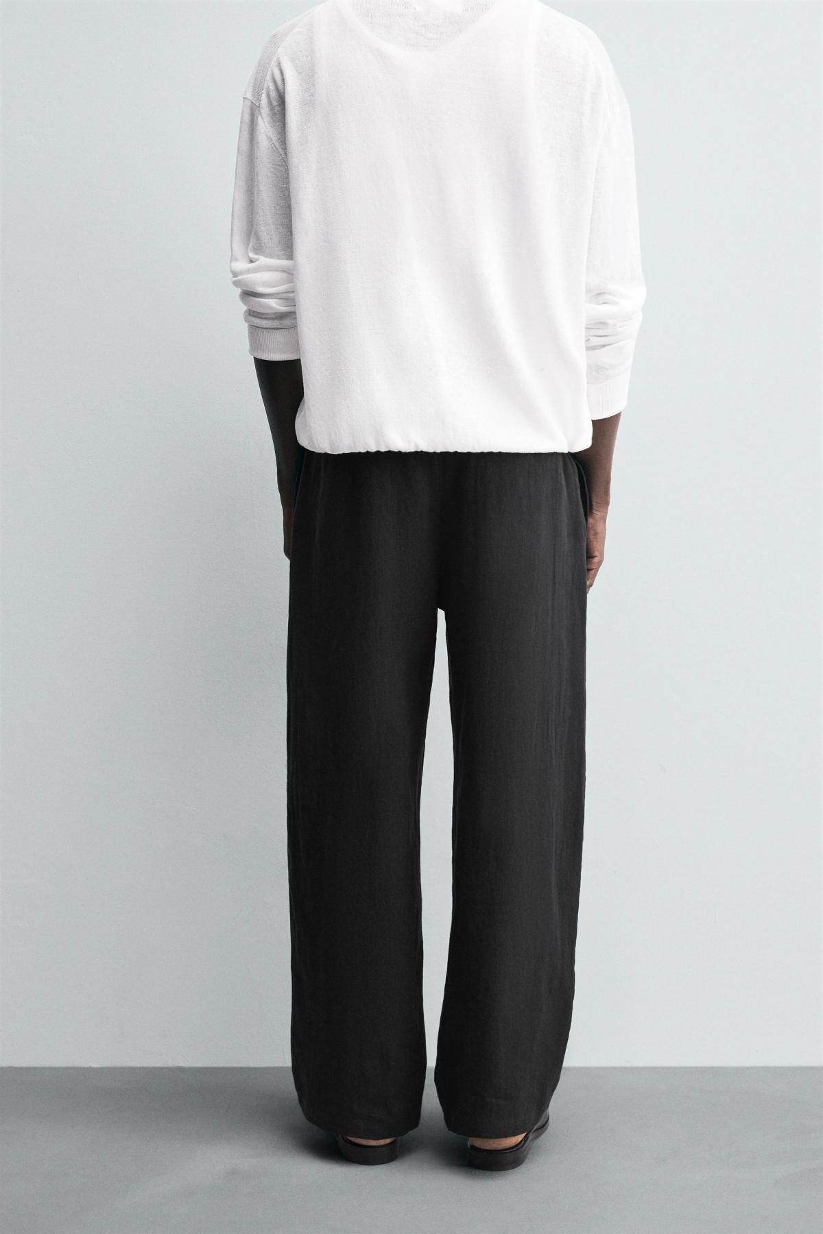 자라 리넨 와이드핏 릴랙스 슬랙스 팬츠 1195/332 BLACK - 상세 이미지 3