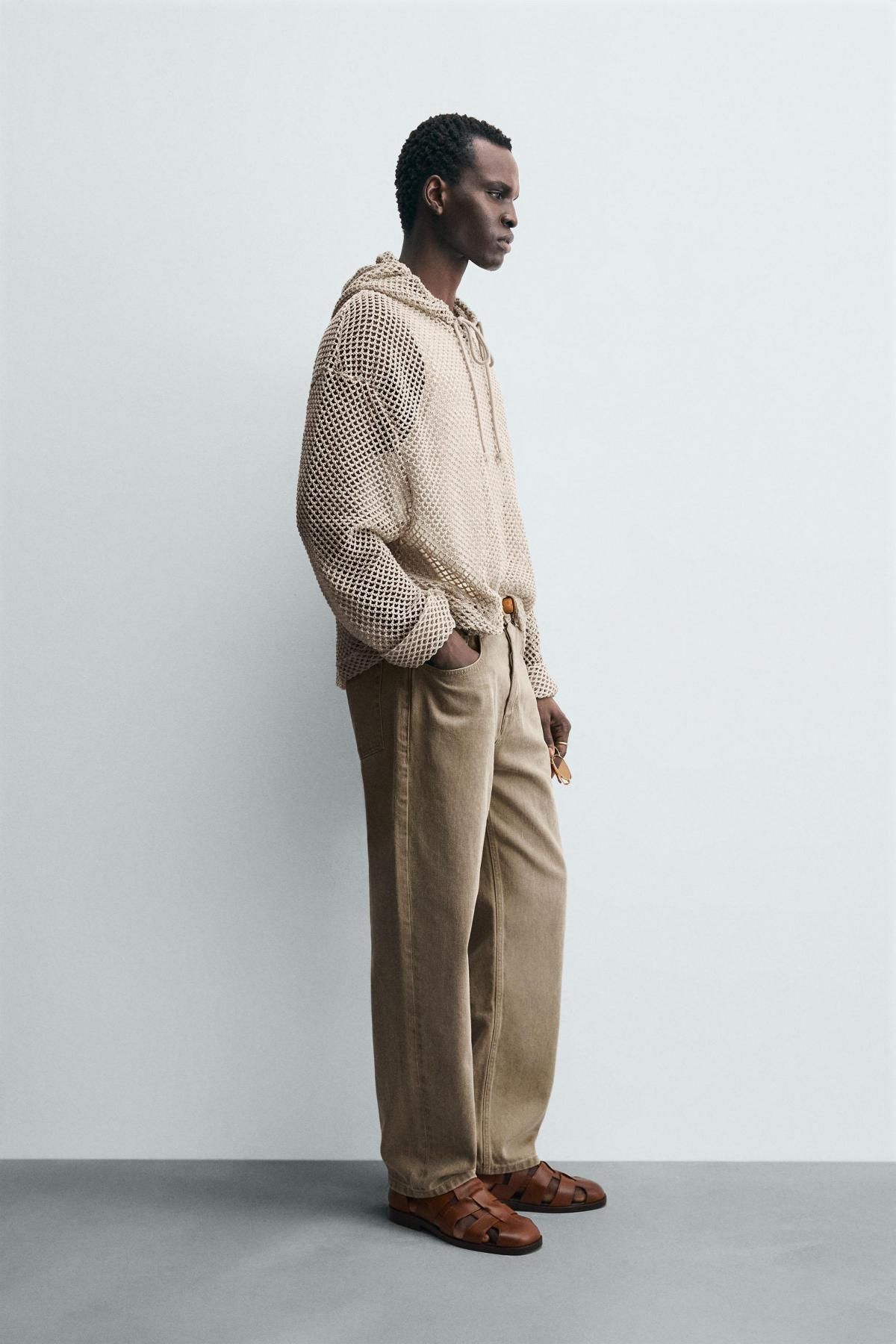 자라 크로셰텍스쳐 오픈니트 후드 스웨트셔츠 5584/398 TAUPE GREY - 상세 이미지 5