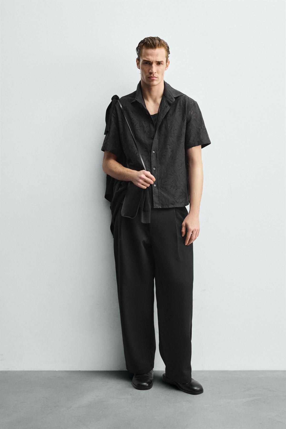 자라 플로럴 자가드 릴랙스핏 반팔 셔츠 7545/364 DARK GREY - 상세 이미지 2